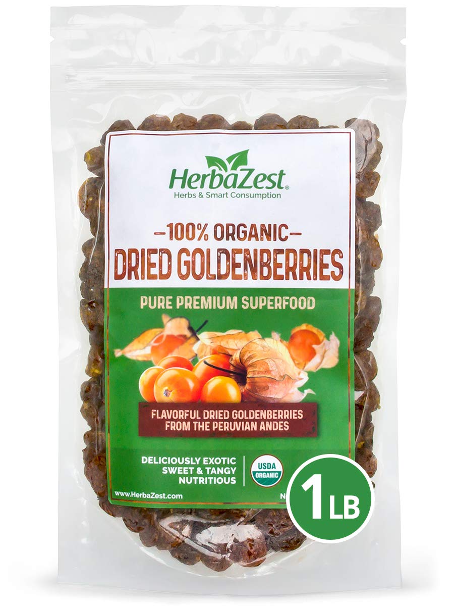 Organic Goldenberries Dried 1 LB - USDA Certified, Vegan, Gluten-Free Superfood - Healthy Snack for Baking, Yogurt Topping, Smoothie Mix & Cereal - Perfect for Home, Office & Travel