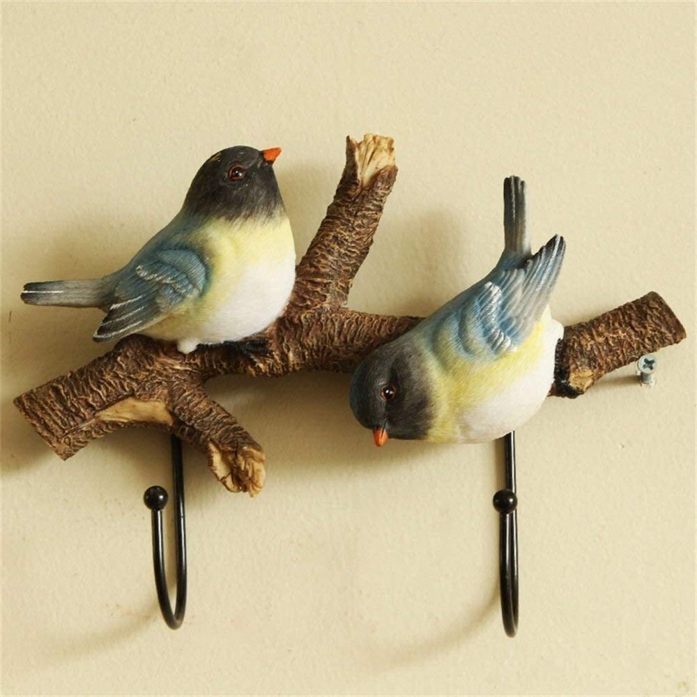 Stylish MGE Coat Rack with Pastoral Two Bird Design - Wall Mounted Hooks for Keys, Coats & Hats - Perfect for Entryway, Bedroom or Kids Room Organization