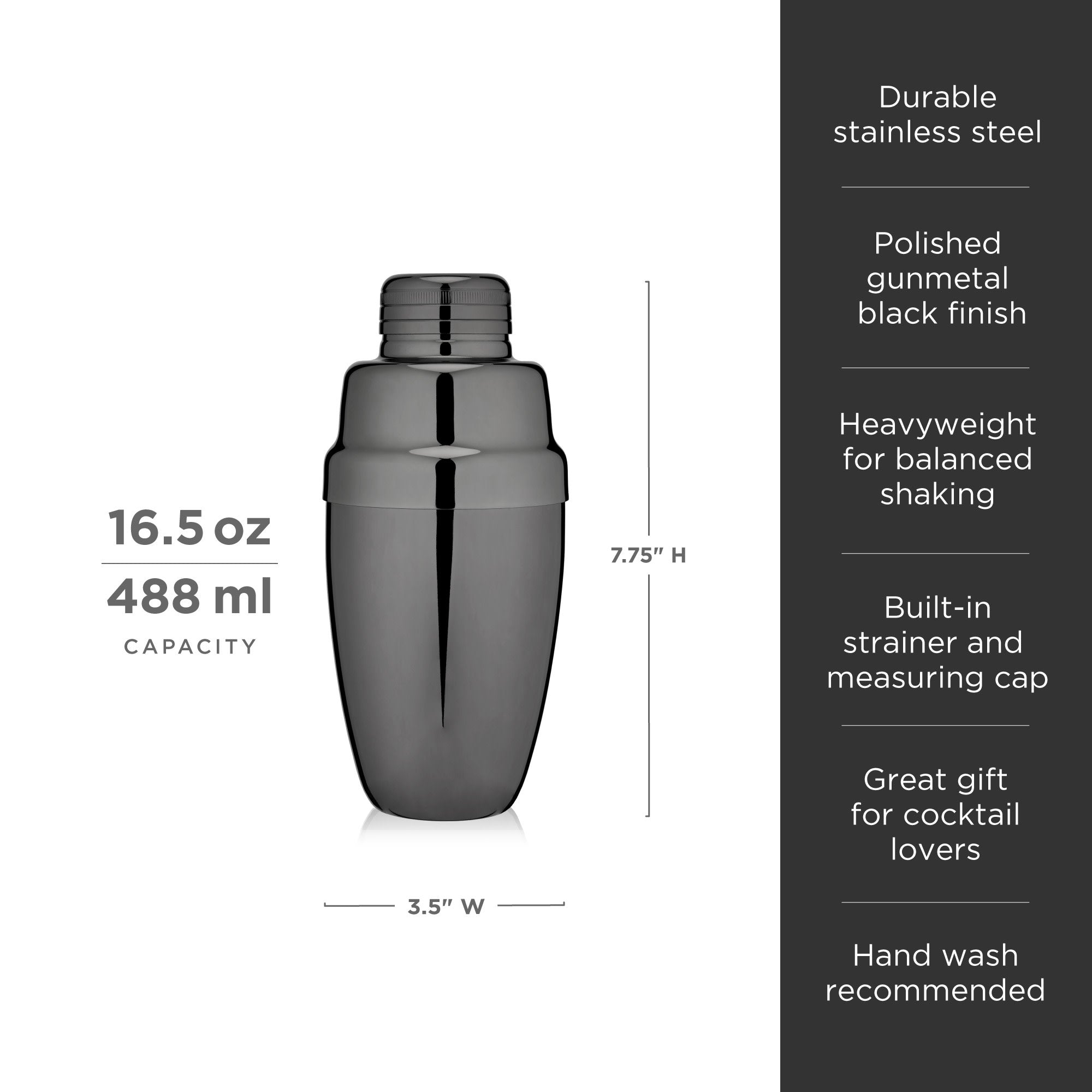 Premium Warren Heavyweight Cocktail Shaker Set - Professional Bar Mixing Tools for Home & Cocktail Parties - Perfect for Margaritas, Martinis & Mojitos