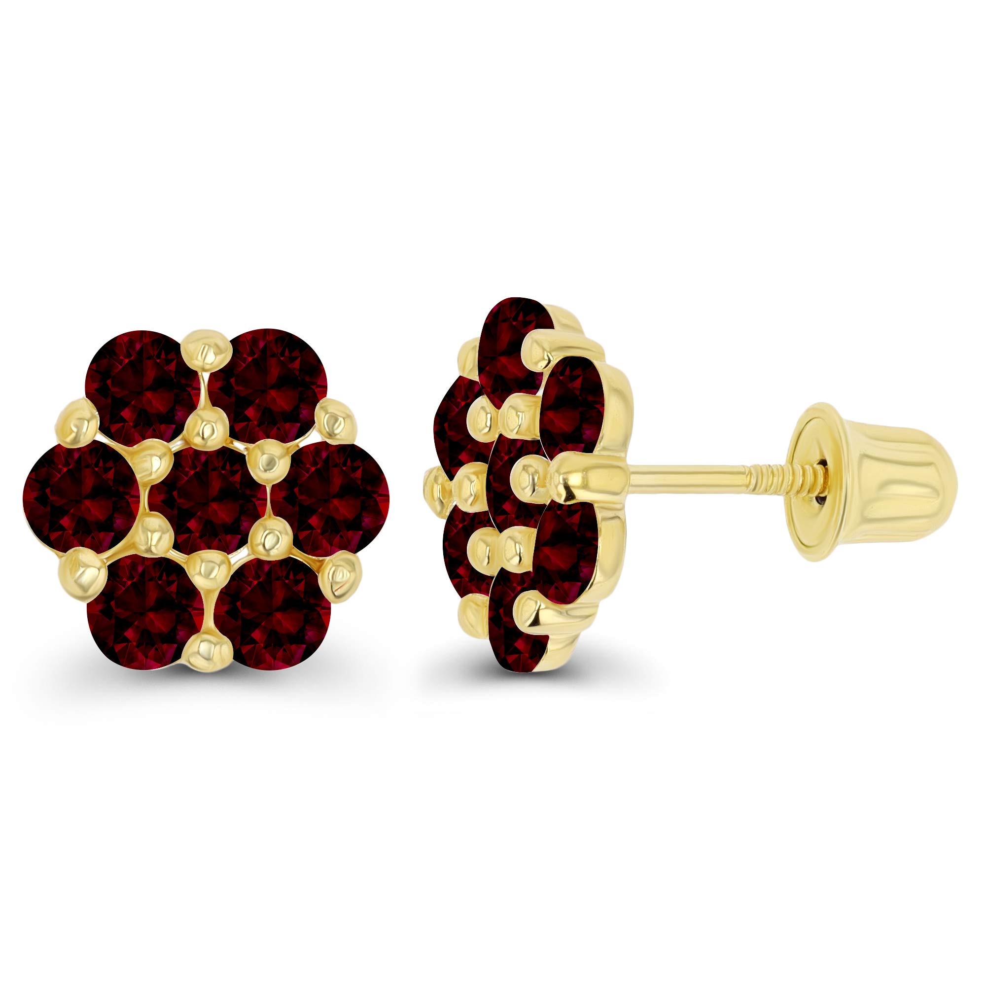 14K Gold 8mm Cluster Natural Birthstone Flower Screwback Stud Earrings for Women | Round Birthstone Jewelry | Perfect for Birthdays, Anniversaries & Everyday Elegance