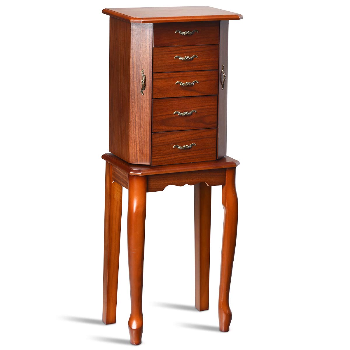 Giantex Standing Jewelry Cabinet Armoire with Flip Top Mirror - Jewelry Storage Organizer with 2 Side Doors for Necklaces & Accessories - Walnut Jewelry Box Chest for Women & Girls - Perfect for Bedroom, Closet & Dressing Room Organization