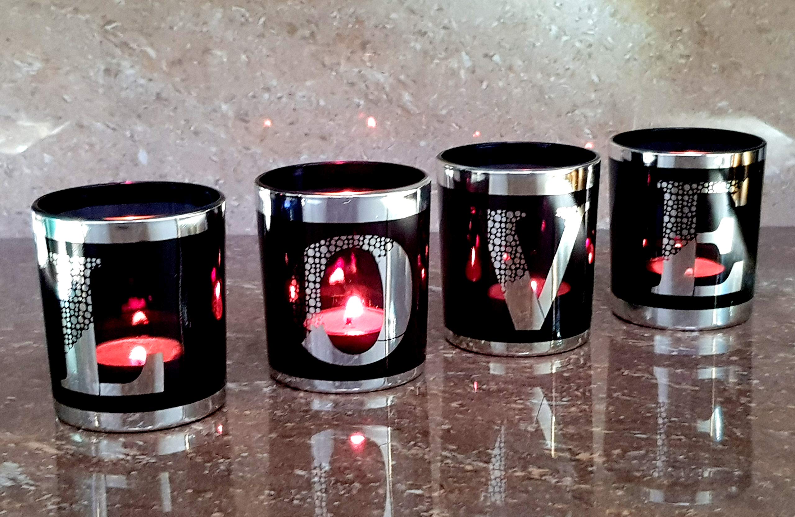 eSplanade Silver Tea Light Candle Holders - Set of 4 Votive Candle Holders for Valentine's Day, Party Decor, Home Decor, Anniversary - Perfect for Romantic Dinners, Weddings & Centerpieces