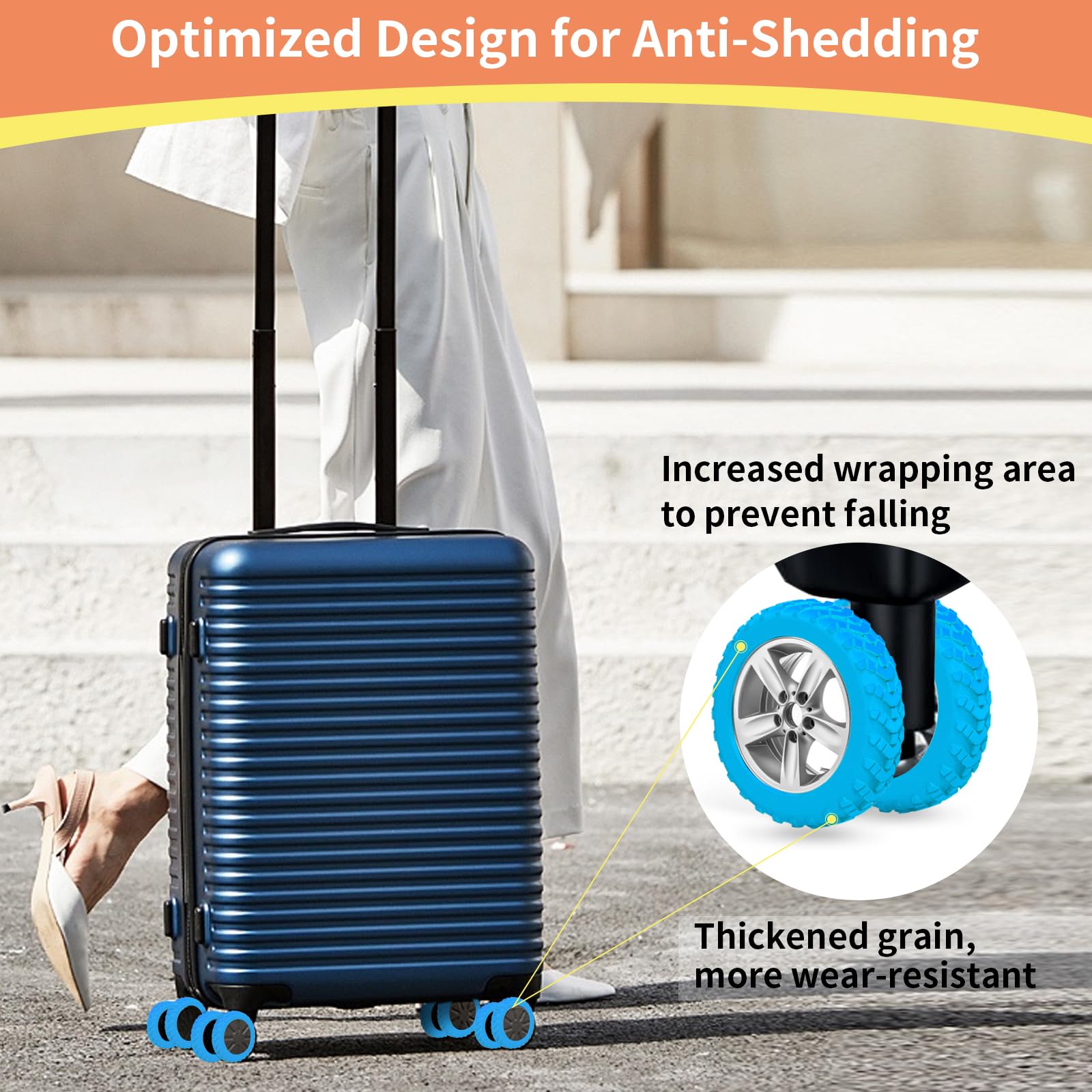 Durable Silicone Luggage Wheel Covers for Carry-On Suitcases - Shock Absorption & Noise Reduction Protectors (Orange) | Perfect for Travel, Airports & Smooth Rolling