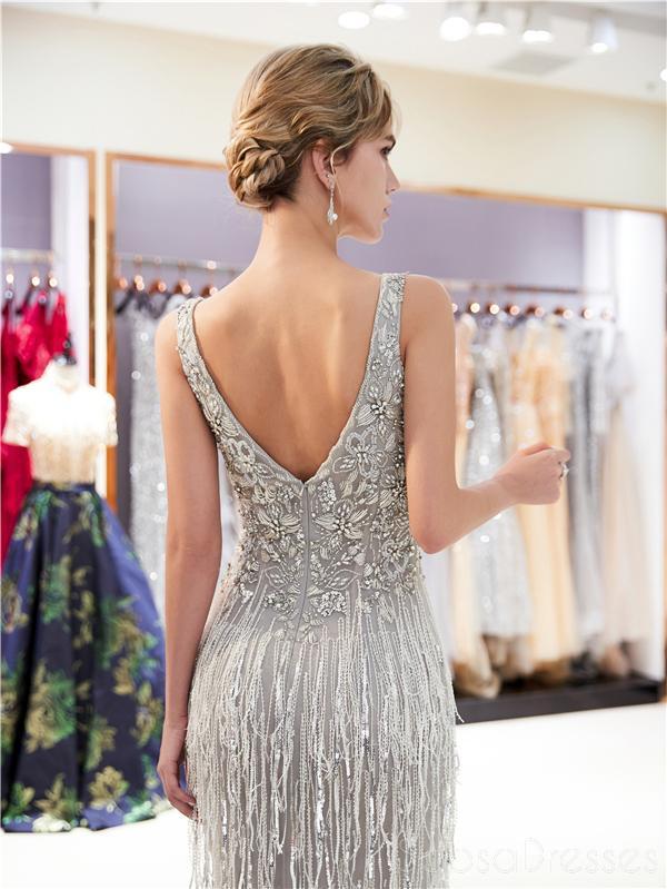 Elegant Gray V-Neck Lace Beaded Mermaid Prom Dress for Evening Party & Formal Events - Perfect for Homecoming, Prom Night, and Special Occasions