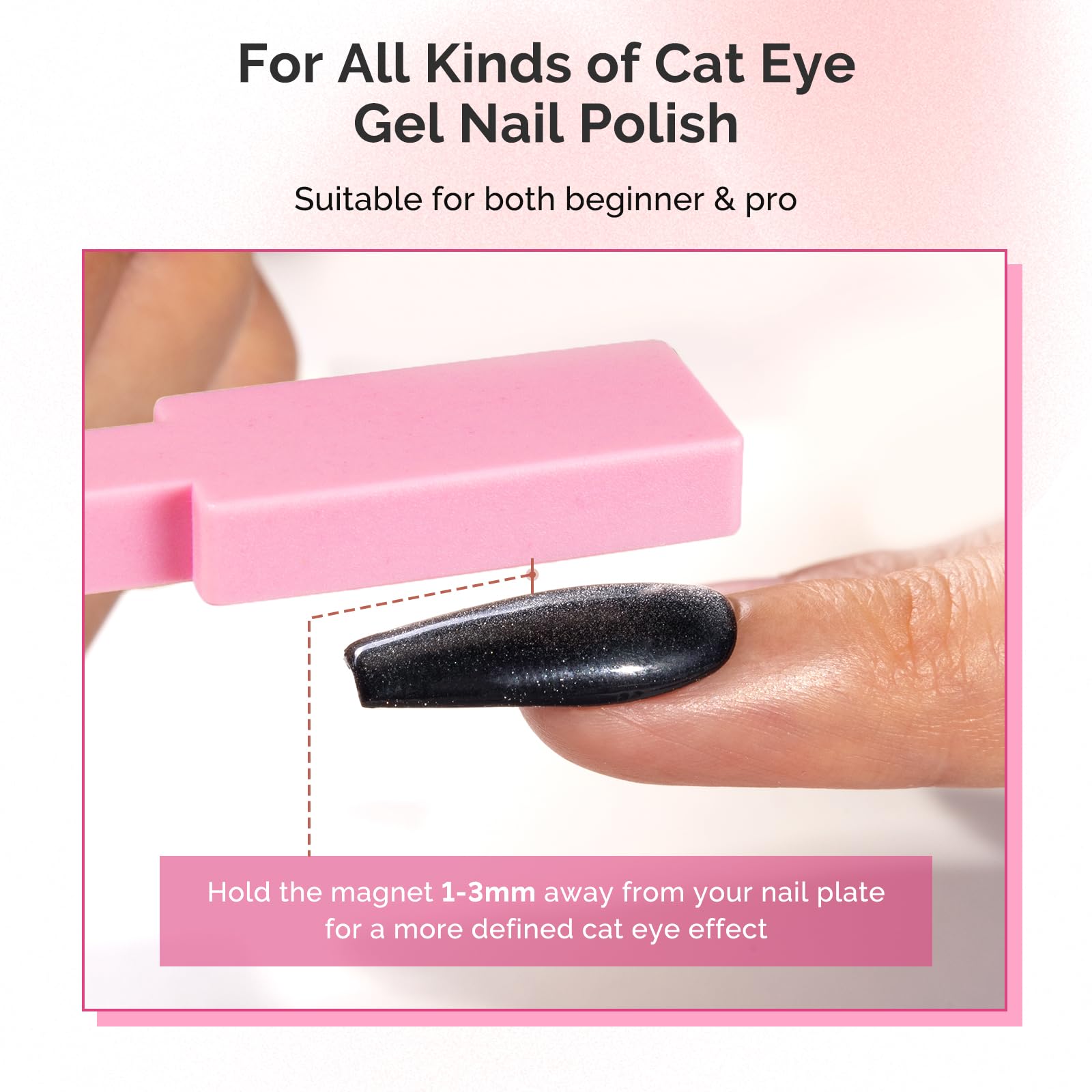 MelodySusie 5-in-1 Nail Magnet - Professional Cat Eye Gel Polish Magnet for Stunning Nail Art Designs | Strong Magnetic Nail Polish Tool for Salon & Home Manicures | Perfect for DIY Nails, Parties & Special Occasions (Pink)