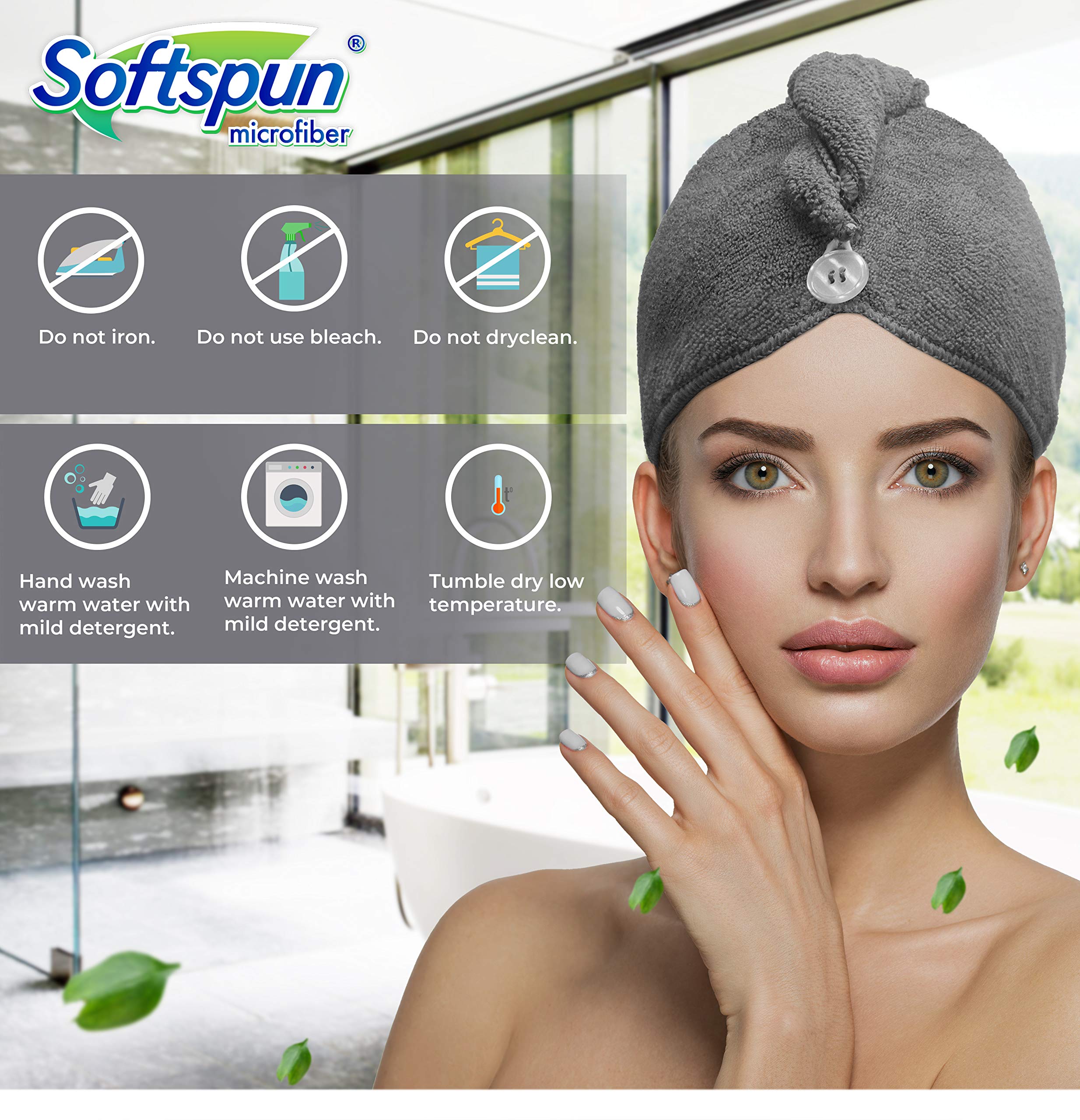 SOFTSPUN Microfiber Hair Towel Wrap - Super Absorbent Quick Dry Hair Turban for Women & Men (70x25cm, 340 GSM, Grey) - Perfect for Straight, Curly, Short or Long Hair - Salon Quality Hair Drying Cap for Shower, Gym & Travel