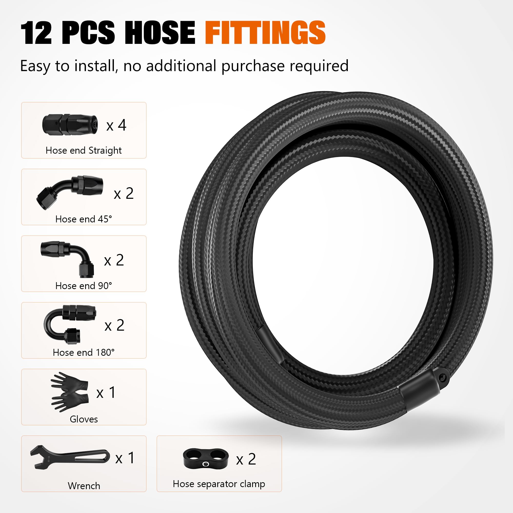10AN 20FT Fuel Line Hose Kit - AN10 CPE Nylon Stainless Steel Braided Hose with 10PCS Swivel Fittings - High Pressure Fuel System Upgrade for Automotive, Marine & Industrial Applications
