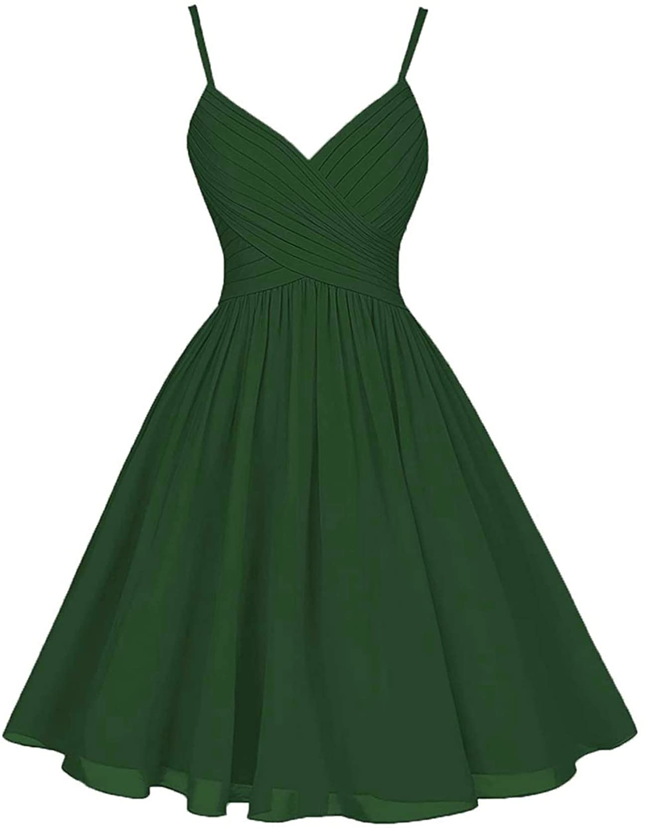 V Neck Short Chiffon Homecoming Dresses for Women - Spaghetti Strap Wedding Guest Maxi Formal Prom Gown with Pockets - Perfect for Parties, Dances & Special Occasions