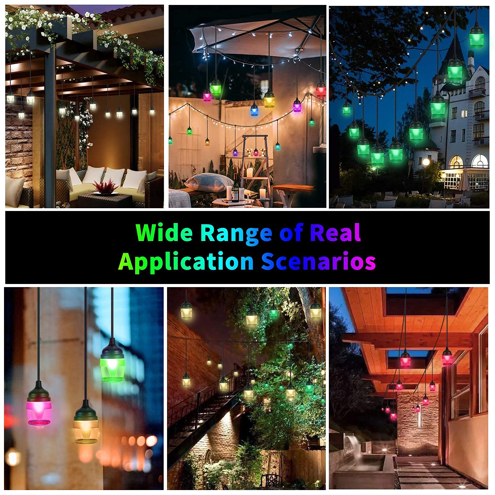 Outdoor LED String Lights Waterproof RGB Dimmable with Music Sync - 50ft Hanging Party Lights for Patio, Backyard, Garden, Cafe, Porch Decor - Perfect for Holiday, Wedding & Outdoor Atmosphere (White/Warm White)