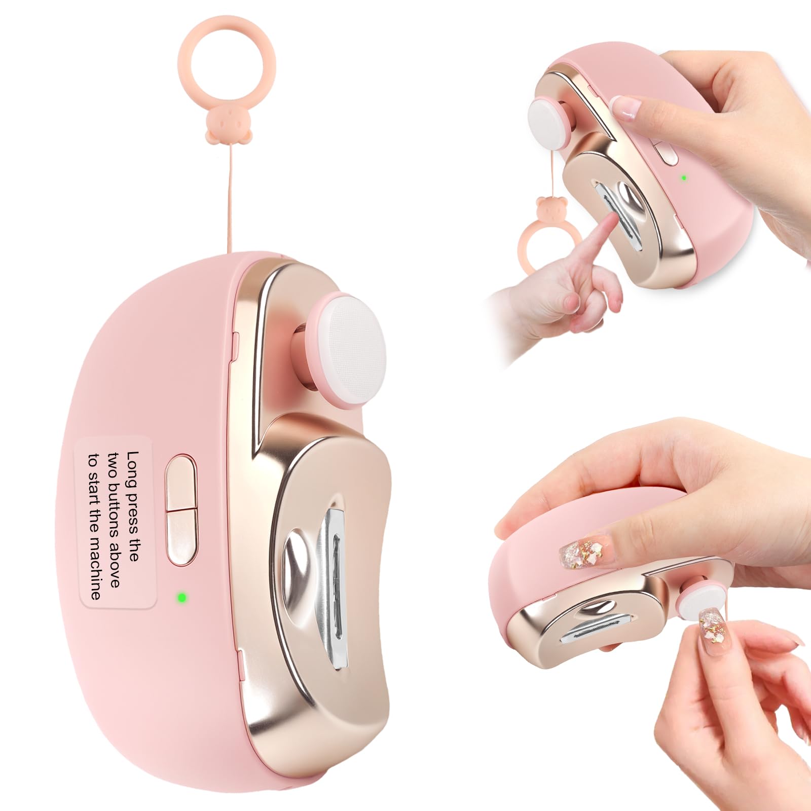 3-in-1 Electric Nail Clipper for Adults - Upgraded Automatic Nail Trimmer with Collector, Safe & Precise Fingernail Clippers - Perfect Gift for Men & Women (Cute Pink) - Ideal for Travel, Home Use & Elderly Care