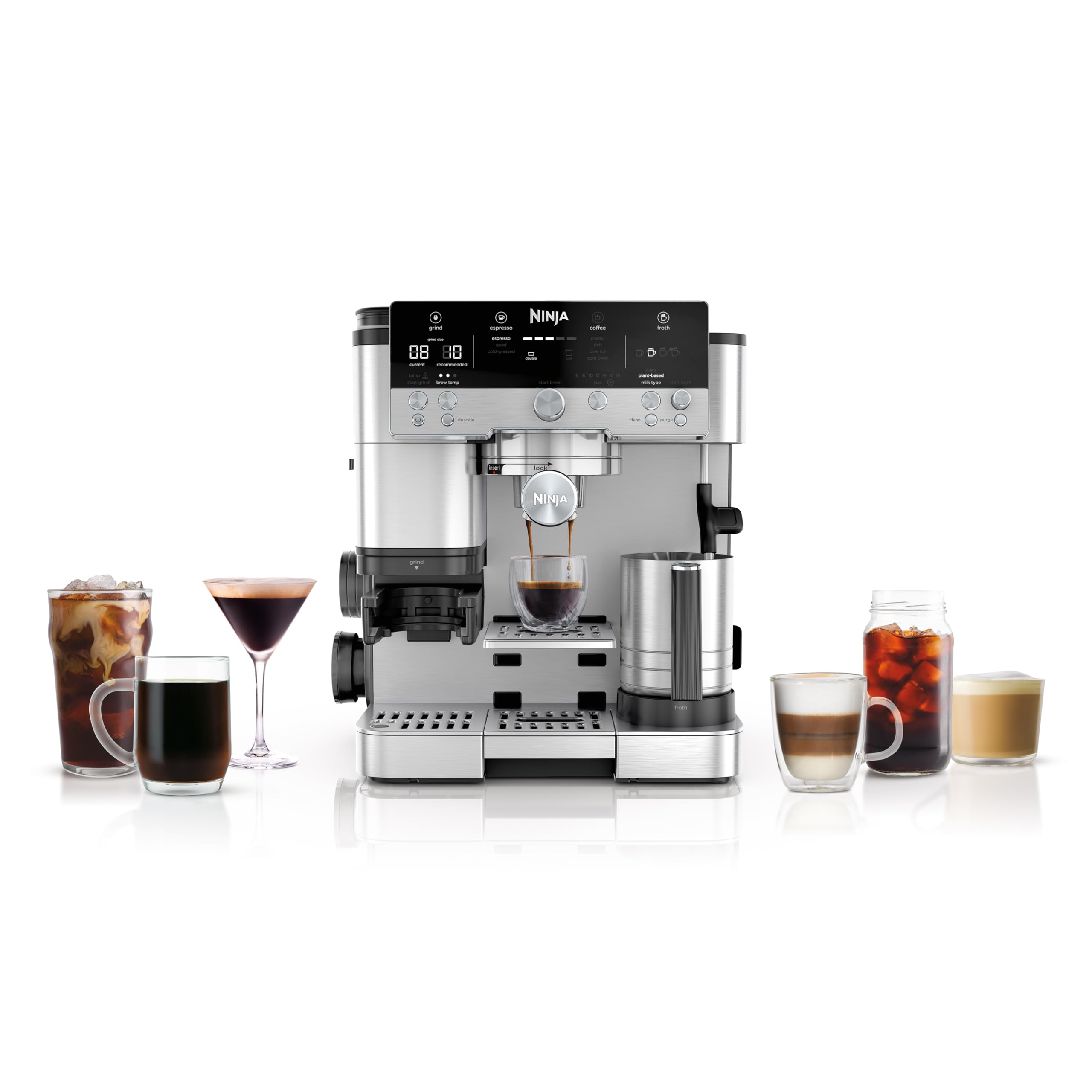 Ninja Luxe Café Premier Series Espresso Machine - 3-in-1 Drip & Cold Brew Coffee Maker with Built-in Grinder, Hands-free Frother for Dairy & Non-Dairy - Perfect for Home Baristas & Office Coffee Stations