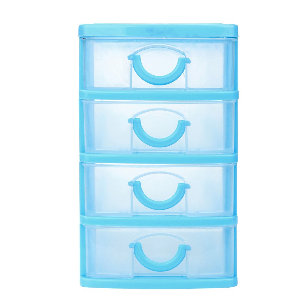 YUYVIO Durable Plastic Mini Desktop Drawer Organizer - 4-Layer Sky Blue Storage Box for Office Supplies, Jewelry, Crafts & Small Items - Perfect for Home, Office & School Organization