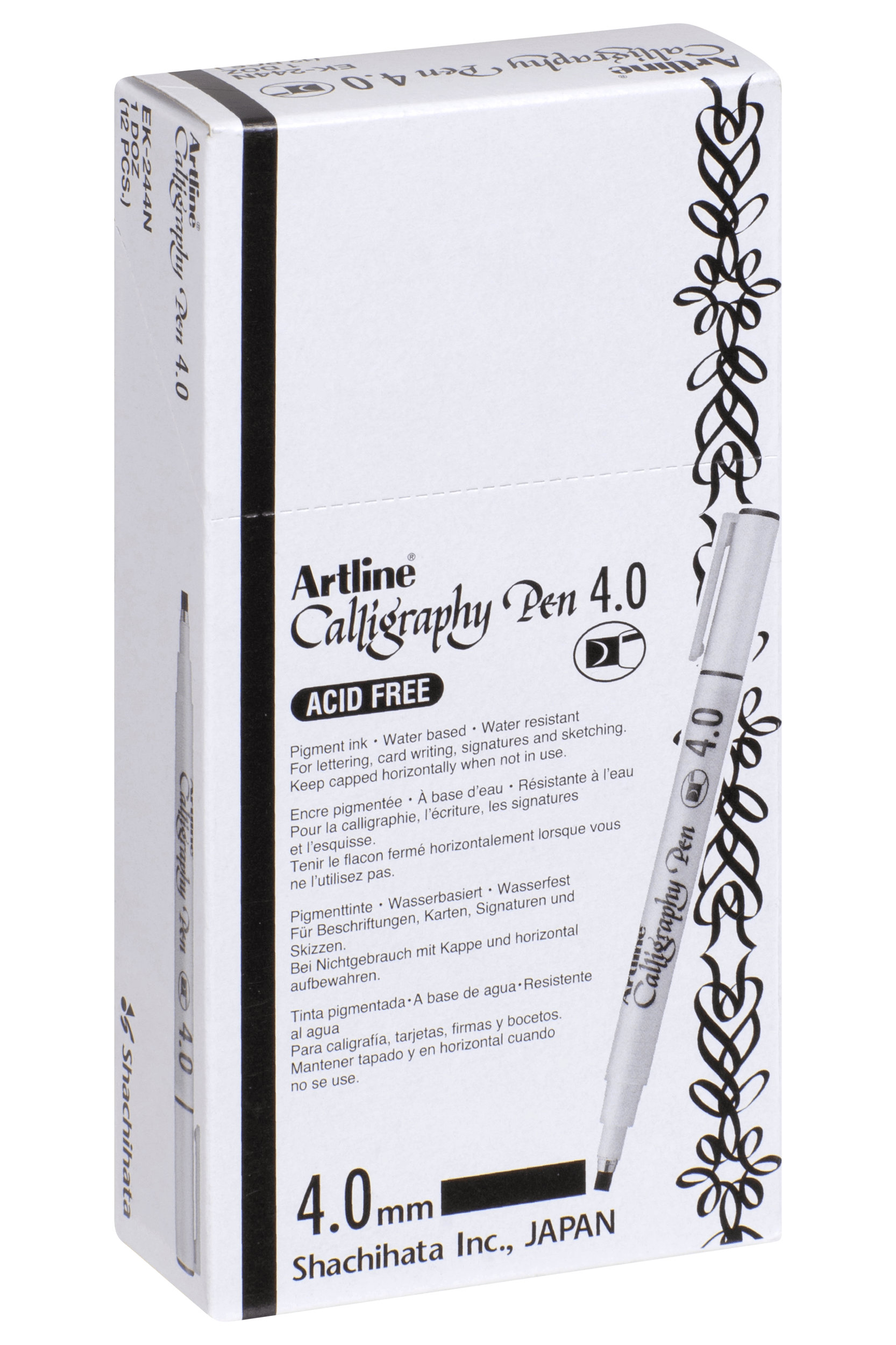 Artline 244 Calligraphy Pen 4mm Black - Pack of 12 - Perfect for Hand Lettering, Scrapbooking & DIY Craft Projects