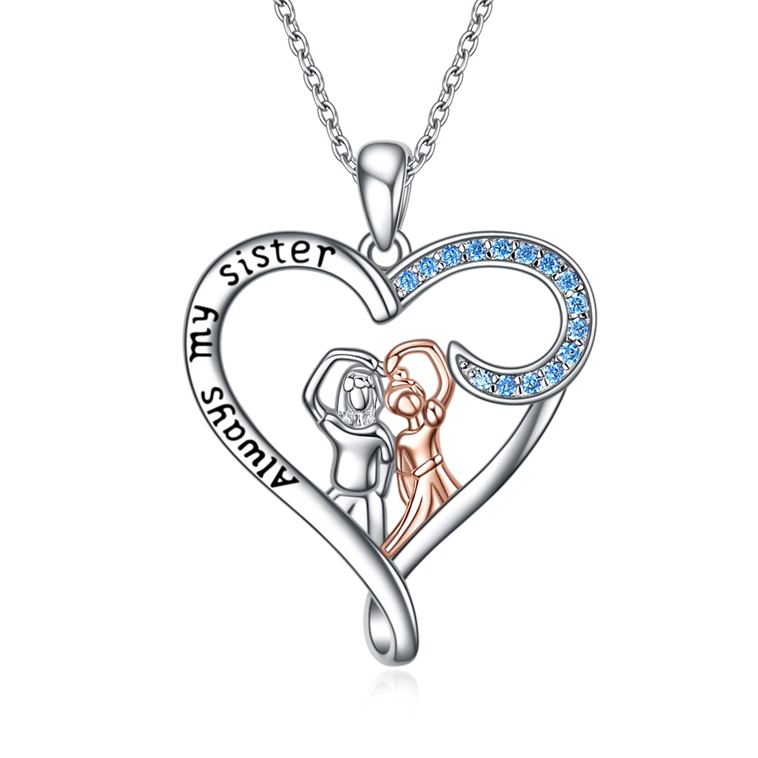 Always My Sister Forever My Friend Heart Pendant Necklace - Sterling Silver Sister Gift for Birthday, Christmas & Special Occasions | Perfect for Anniversaries, Graduation & Sister Appreciation Day