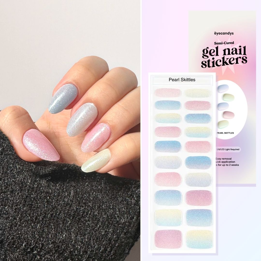 Pearl Skittles Gel Nail Stickers - 12 Colors Long Lasting DIY Nail Art Decals for Women | Perfect for Parties, Weddings, and Everyday Manicures