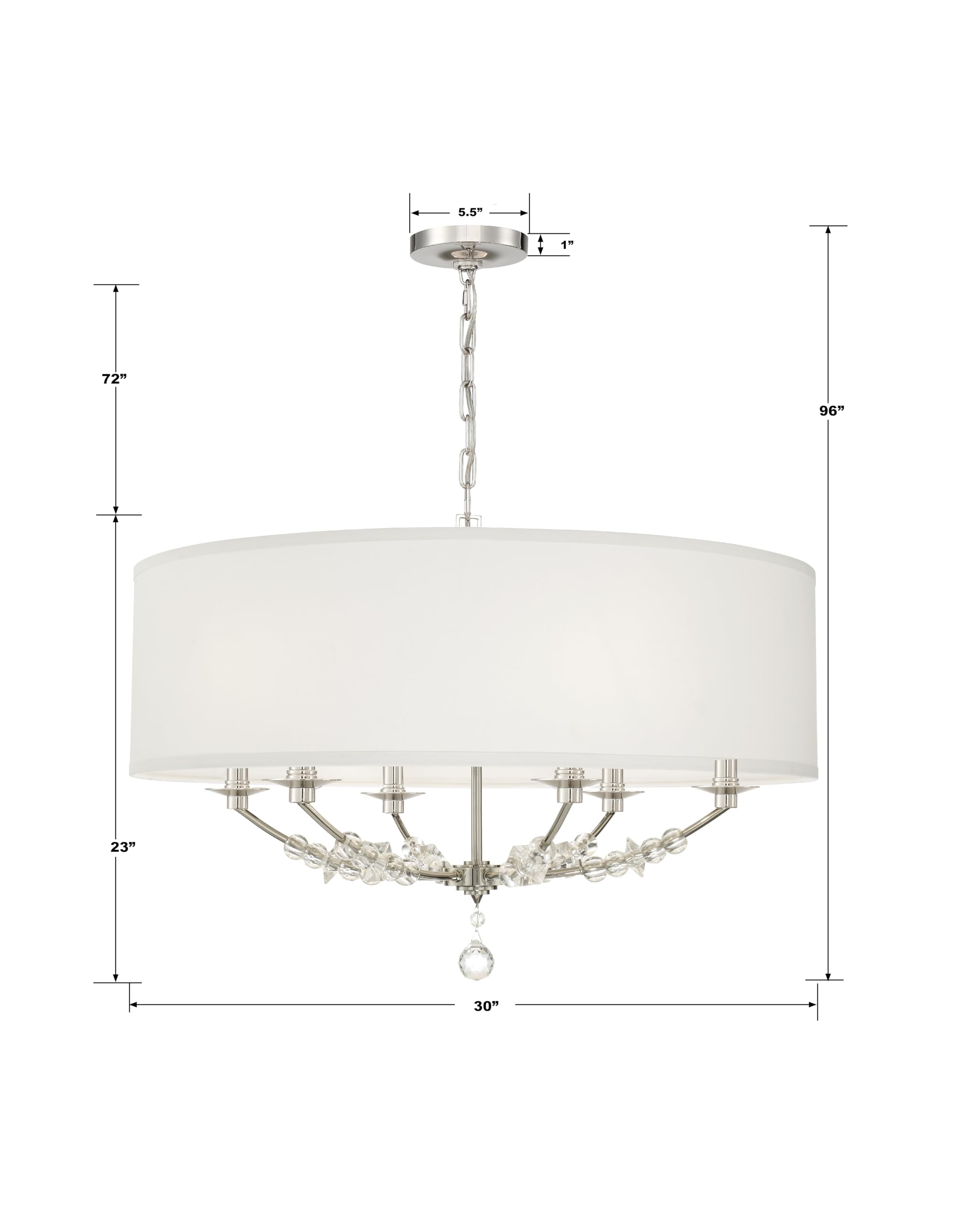 Crystorama Mirage 6-Light Polished Nickel Drum Shade Chandelier - Modern Ceiling Light Fixture for Dining Room, Living Room & Bedroom