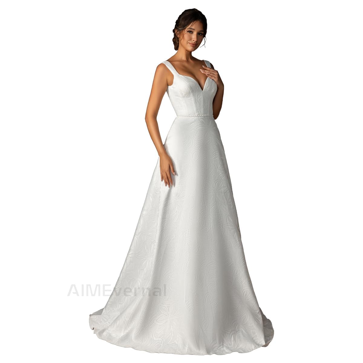 Elegant Jacquard Wedding Dress with Pockets - Adjustable Lightweight Royal Style Bridal Gown for Outdoor, Beach & Church Weddings