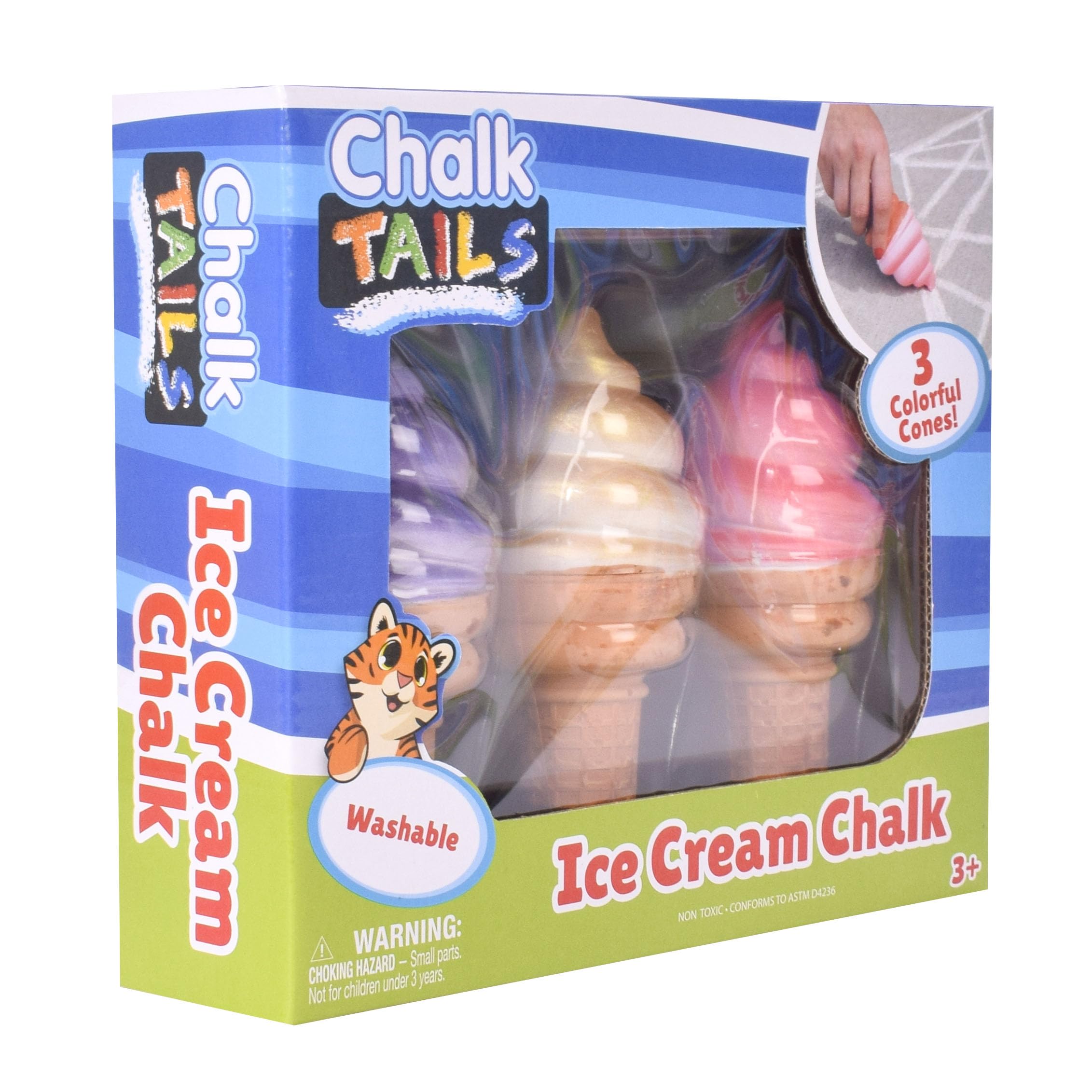 Sunny Days Jumbo Sidewalk Chalk Set - 3 Piece Washable & Non-Toxic Ice Cream Chalk for Kids Ages 3+ | Outdoor Art, Birthday Gifts & Summer Activities