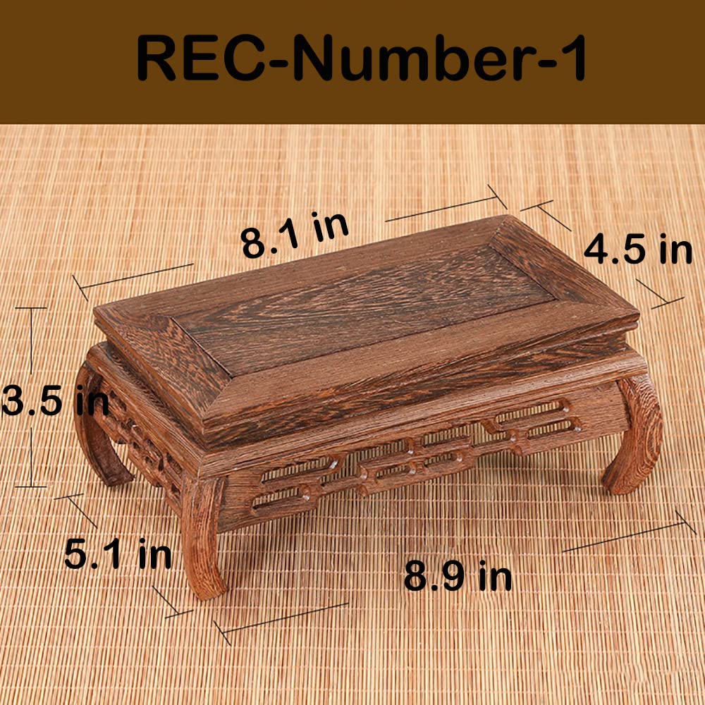 Handcrafted Wooden Rectangular Carved Base Vase & Fishbowl Display Stand - Buddha Statue & Guanyin Pedestal - Antique Home Decor for Living Room, Office & Meditation Space