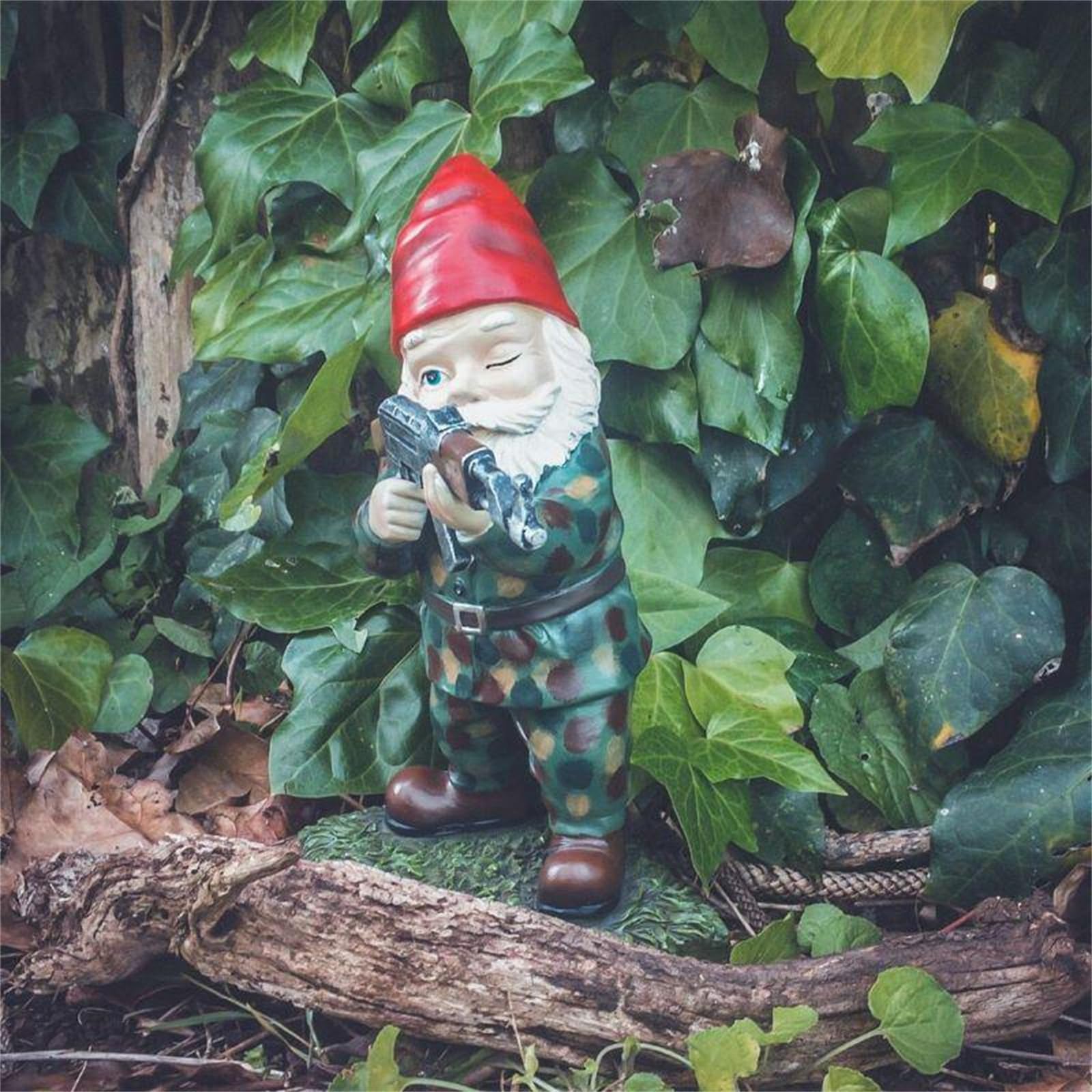Funny Armed Garden Gnomes Statues - Red Soldier Gnome with Gun for Outdoor Yard Decor | Perfect for Garden Warfare Theme, Backyard Displays & Unique Lawn Ornaments