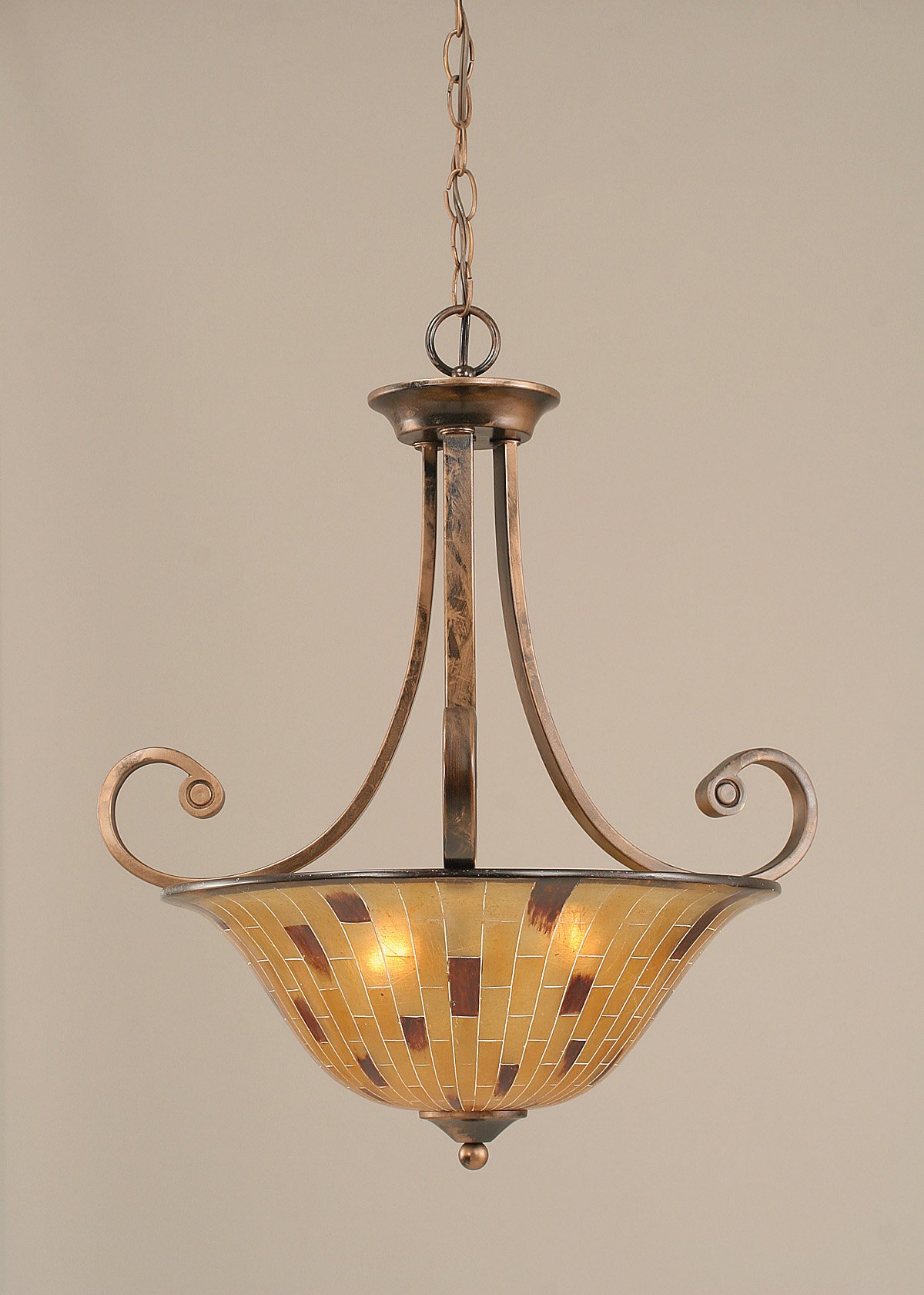 Toltec Lighting 254-BRZ-708 3-Light Curved Uplight Chandelier with Penshell Resin Shade - 16 Inch Bronze Ceiling Fixture for Dining Room, Living Room, Bedroom (23.5