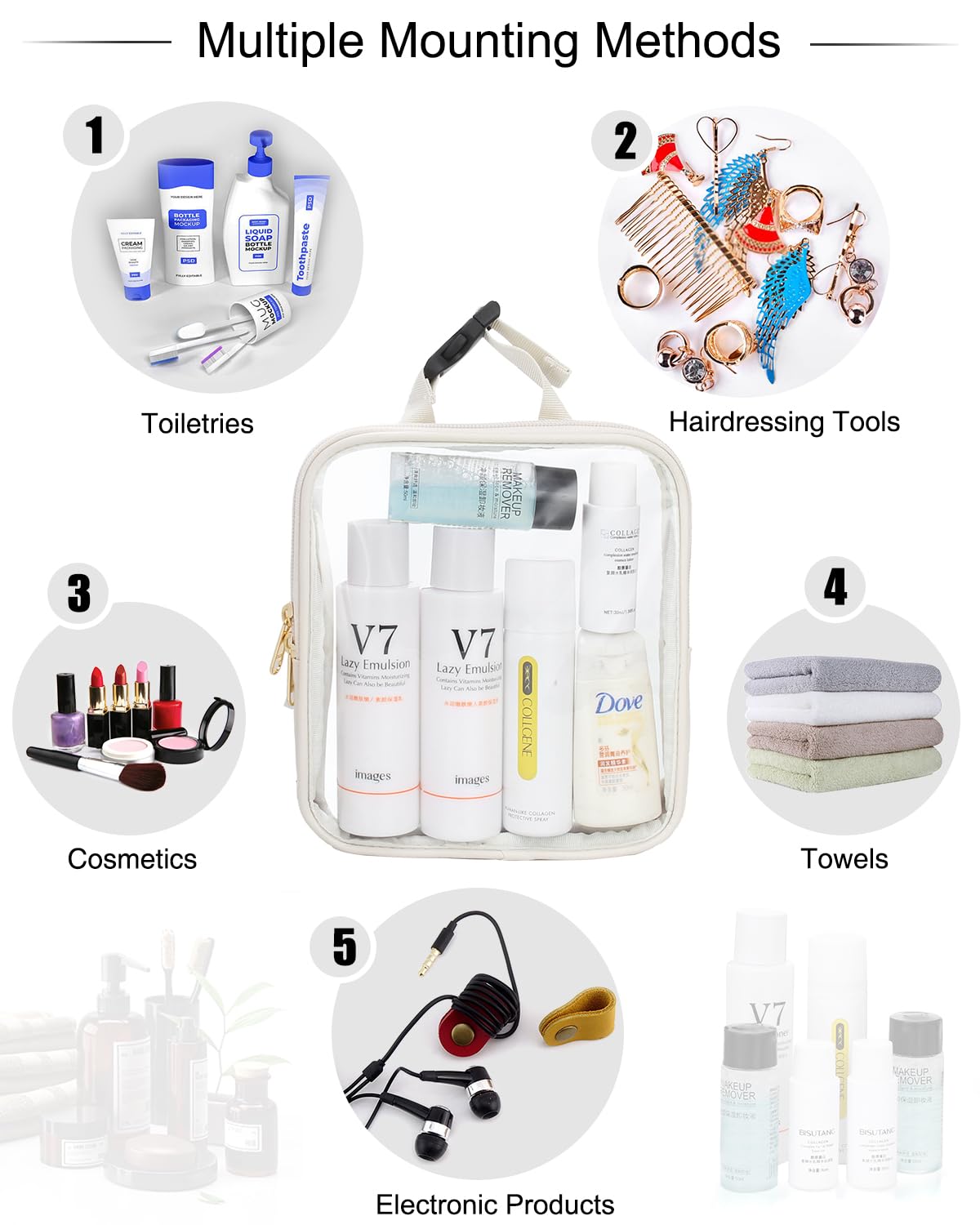 TSA Approved Clear Toiletry Bag Set - 2 Pack Quart Size 3-1-1 Compliant Travel Makeup Organizer | Waterproof PU Travel Cosmetic Bags for Airplane Carry-On (Off White) - Perfect for Airport Security & Weekend Getaways