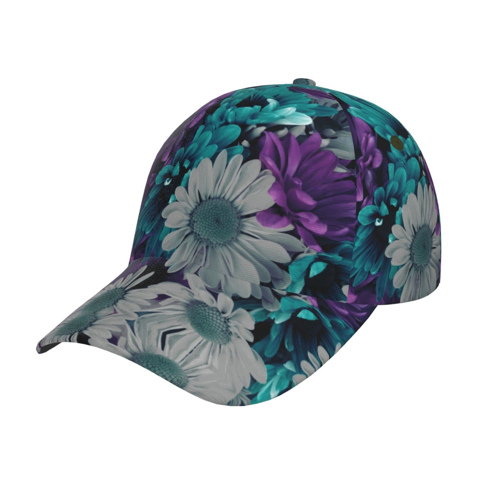 Stylish Purple and Teal Floral Baseball Cap - Adjustable Unisex Trucker Hat for Sun Protection, Beach Outings & Casual Wear