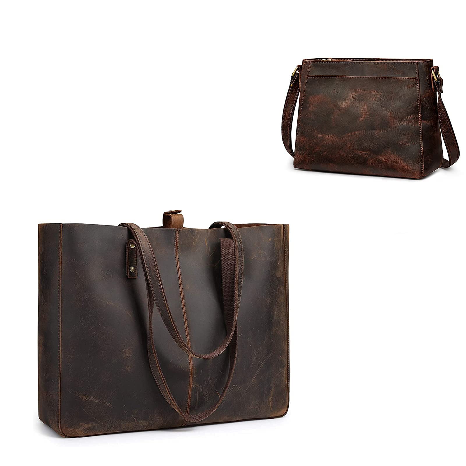S-ZONE Genuine Leather Tote Bag for Women - Stylish Shoulder Handbag & Crossbody Purse Set | Perfect for Work, Travel & Everyday Use