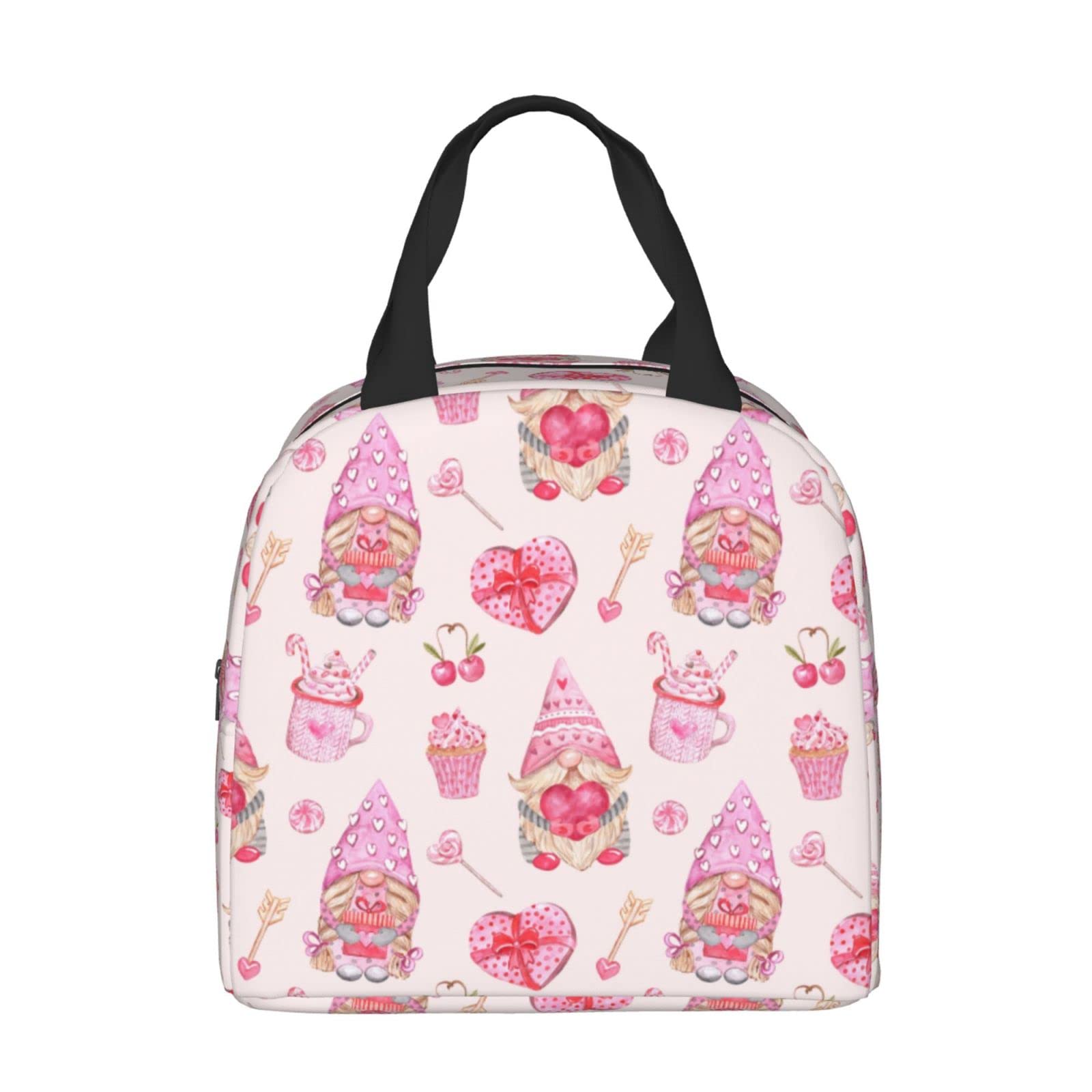 Valentine's Day Gnome Couple Insulated Lunch Box - Reusable Thermal Lunch Bag for Kids & Women, Perfect for School, Work, Camping, Hiking, Picnics, Beach & Travel - Ideal for Valentine's Gifts, Romantic Dates & Outdoor Adventures