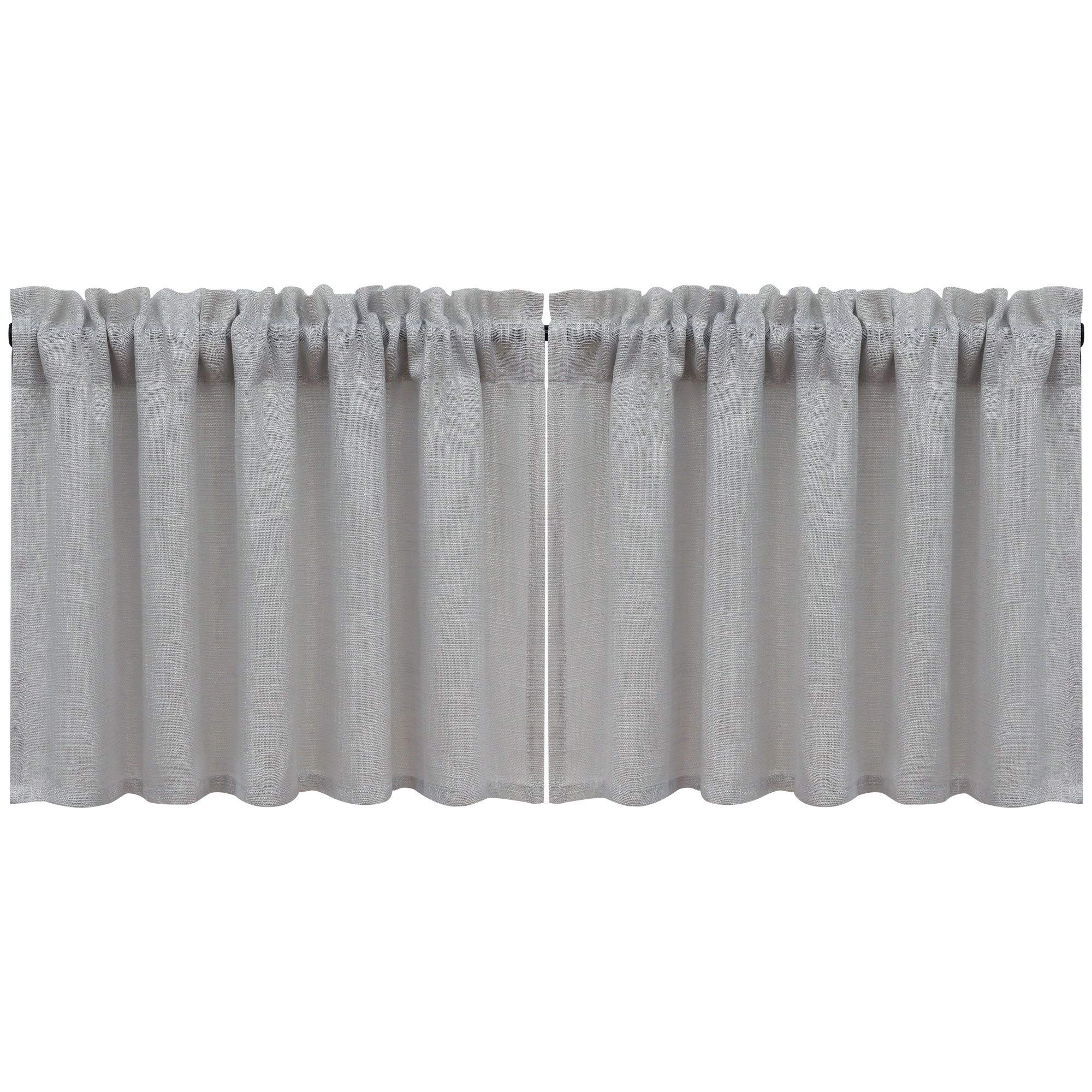 Sheer Half Window Curtains - Linen Texture Light Filtering Tiers for Bedroom, Kitchen, Bathroom - 2 Panels (Grey, 36x36 Inches) - Perfect for Privacy & Natural Light in Living Spaces
