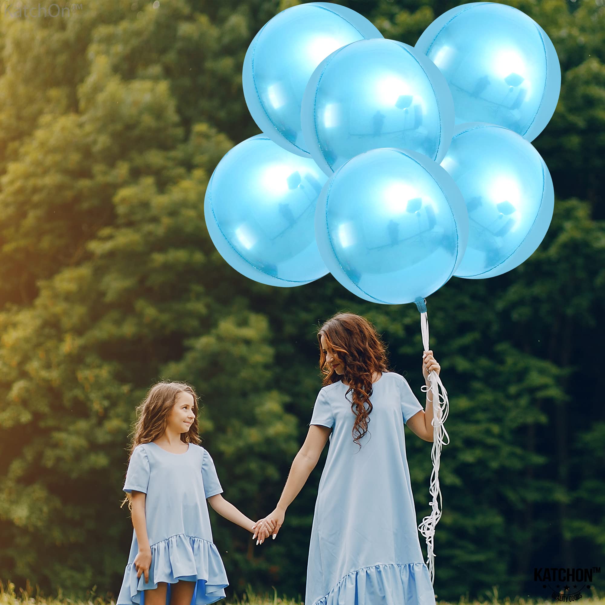 KatchOn 22 Inch Light Blue Foil Balloons - Pack of 6 | Metallic Baby Blue Mylar Balloons for Gender Reveal Party Decorations | Perfect for Baby Showers, Birthday Parties & Wedding Celebrations