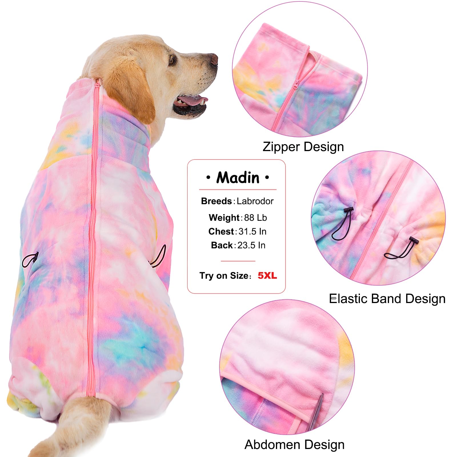 **Warm Fleece Dog Winter Coat for Large & Medium Dogs - High Collar Windproof Full Body Snowsuit, Soft & Comfortable Dog Sweater (Pink Blue, 5X-Large) - Perfect for Cold Weather, Snowy Walks & Outdoor Adventures**