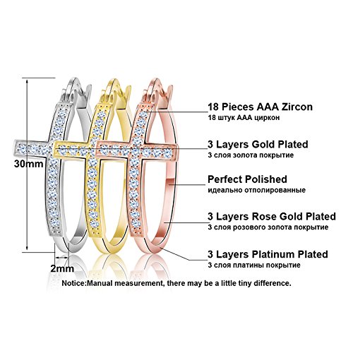 30MM 14K Gold/Platinum Plated Cubic Zirconia Earrings for Women | AAA Austrian CZ Cross Stud Earrings | Perfect for Weddings, Parties & Gifts