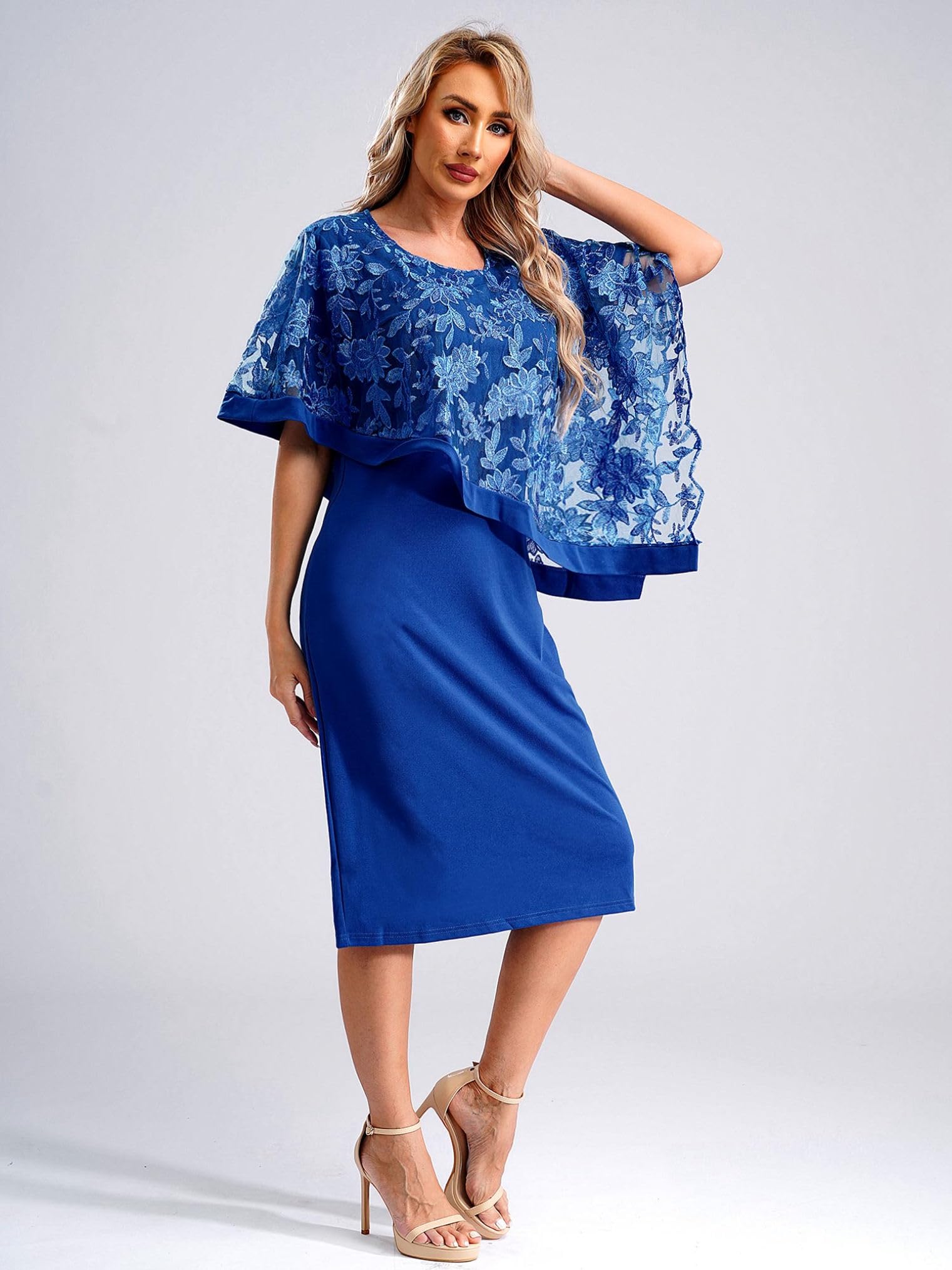 Elegant Plus Size Women's Wedding Guest Dress Suit - 2 Piece Embroidered Lace Cocktail Party Dress Set for Special Occasions & Formal Events