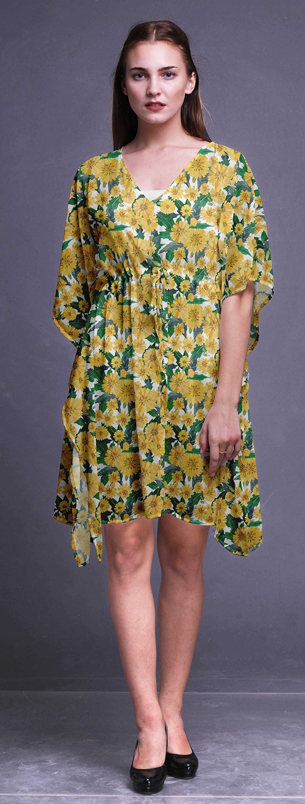 Bimba Women's Short Caftan Midi Dress - Beach Cover Up Swimwear, Boho Kaftan Tunic for Poolside, Vacation & Summer Outfits