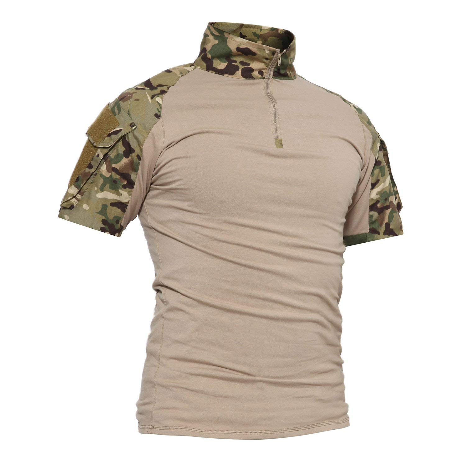 Lilychan Men's Tactical Short Sleeve Shirt - Military Combat Outdoor Shirt with Zipper Pocket | Perfect for Hiking, Camping & Airsoft Activities