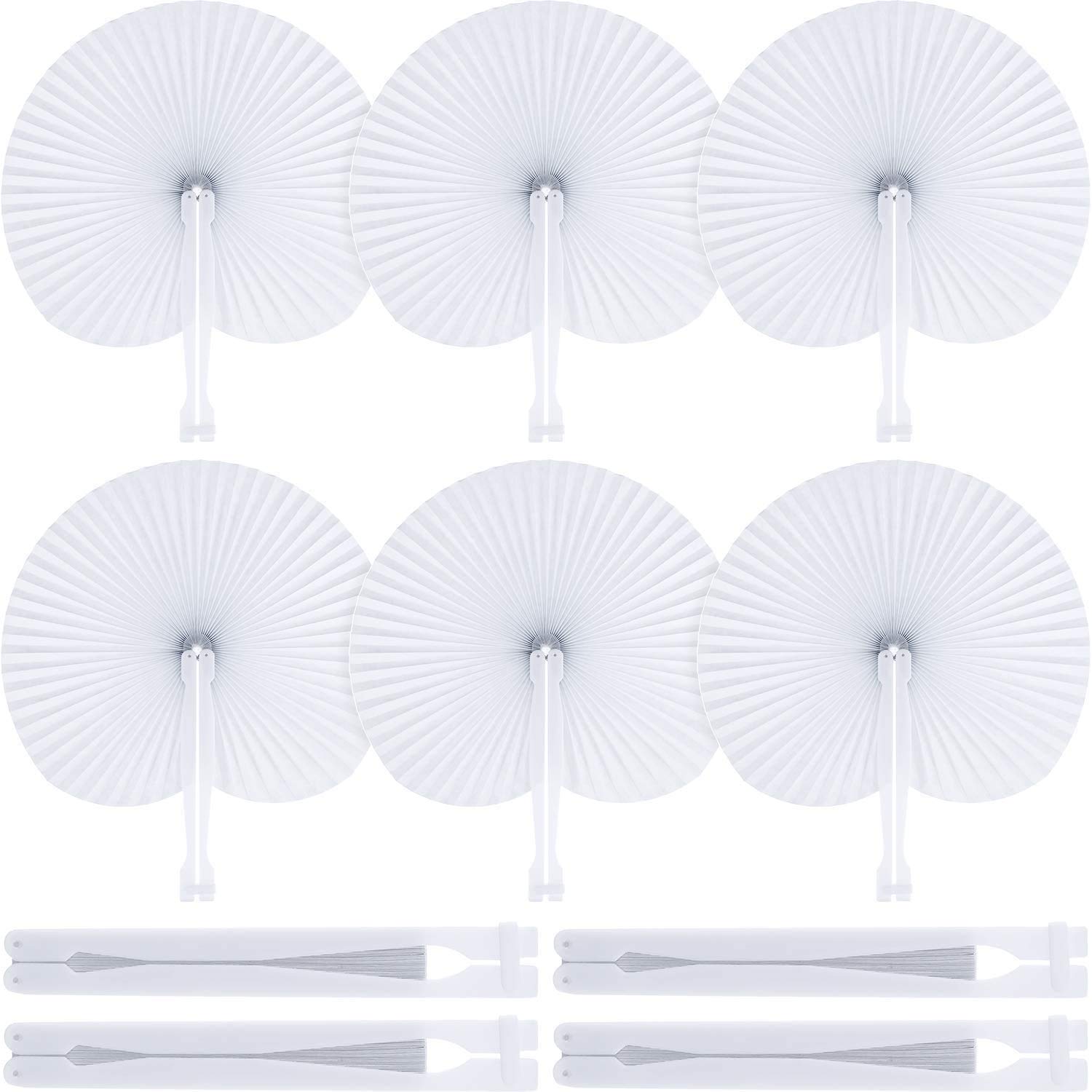 ZWIN 48 Pack White Blank Paper Fans with Plastic Handle - Bulk Wedding Party Favor, Guest Celebration Decoration, DIY Craft Fan for Bridal Shower, Birthday, Baby Shower & Summer Events
