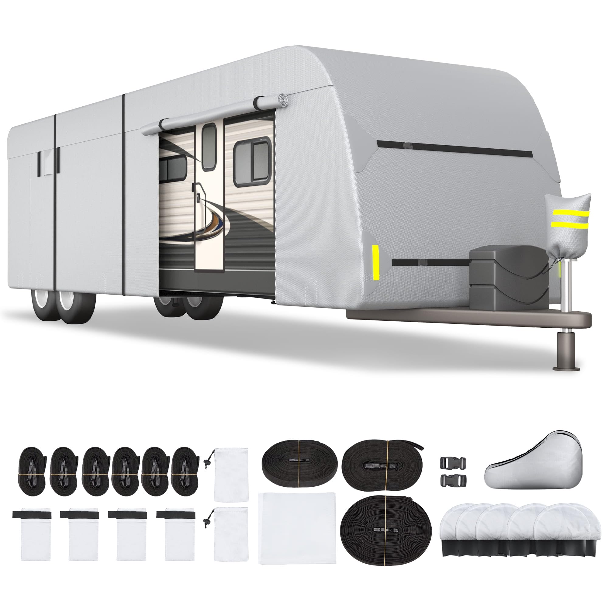 YOLENY 18'-20' RV Travel Trailer Cover - 300D Heavy Duty Windproof, Waterproof, UV Protection Camper Cover with Storage Bag & Repair Patches - Perfect for Outdoor Camping, Winter Storage & Travel Protection
