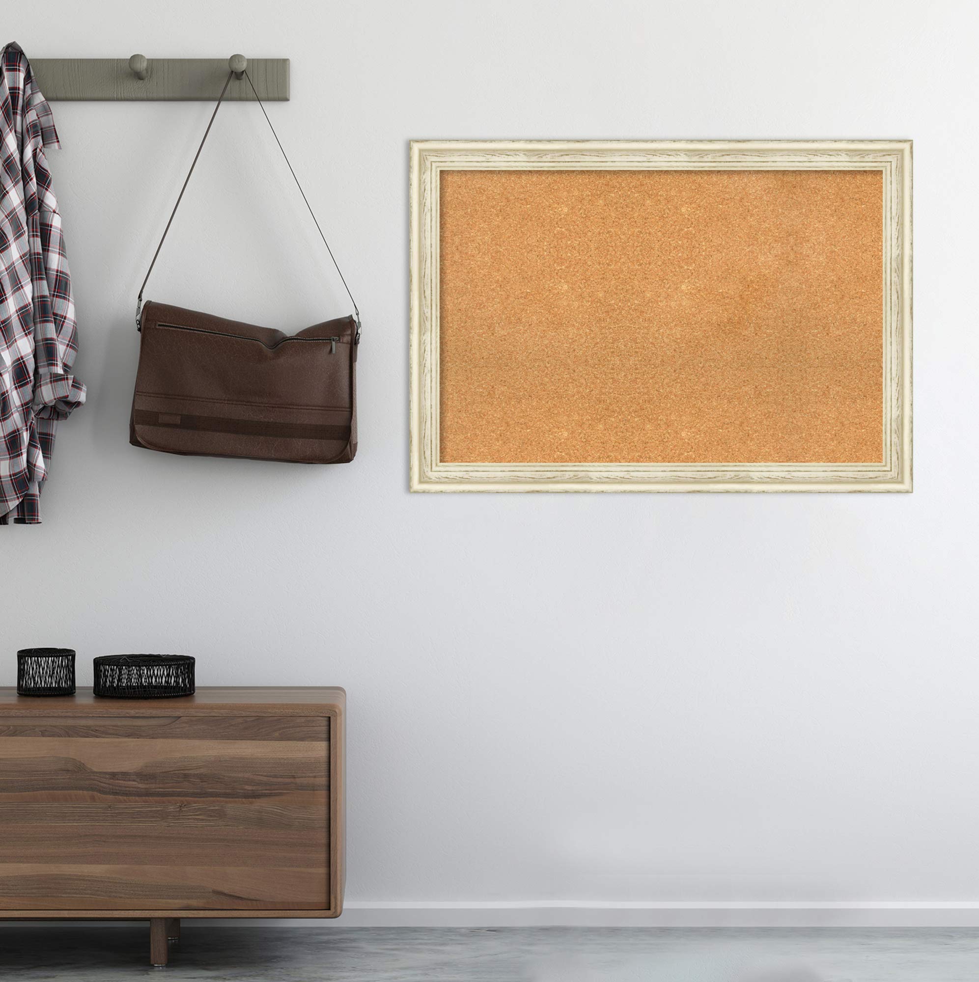 Amanti Art 28x40 Natural Cork Board with White Wood Frame - Large Rustic Farmhouse Pinboard for Office & Home Organization - Perfect for Vision Boards, Notes, Photos & Decor (Wall Display for Home, Office, Dorm, Classroom)