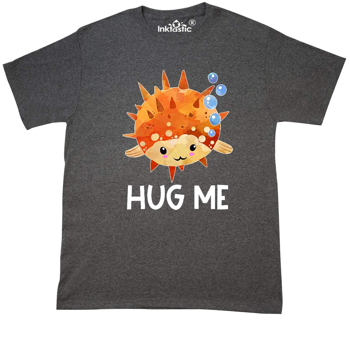 Inktastic Hug Me Cute Pufferfish with Bubbles Graphic T-Shirt for Men & Women - Funny Fish Lover Gift, Casual Wear for Beach & Summer Outings