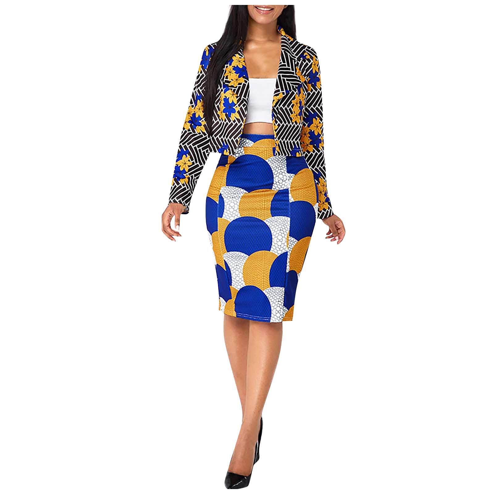 YYKJATS Women's Printed Short Casual Fashion Skirt Suit Set - 2 Piece Lapel Outfit (Blue, Size S) | Office Wear, Dating Outfits, Spring Summer Fashion