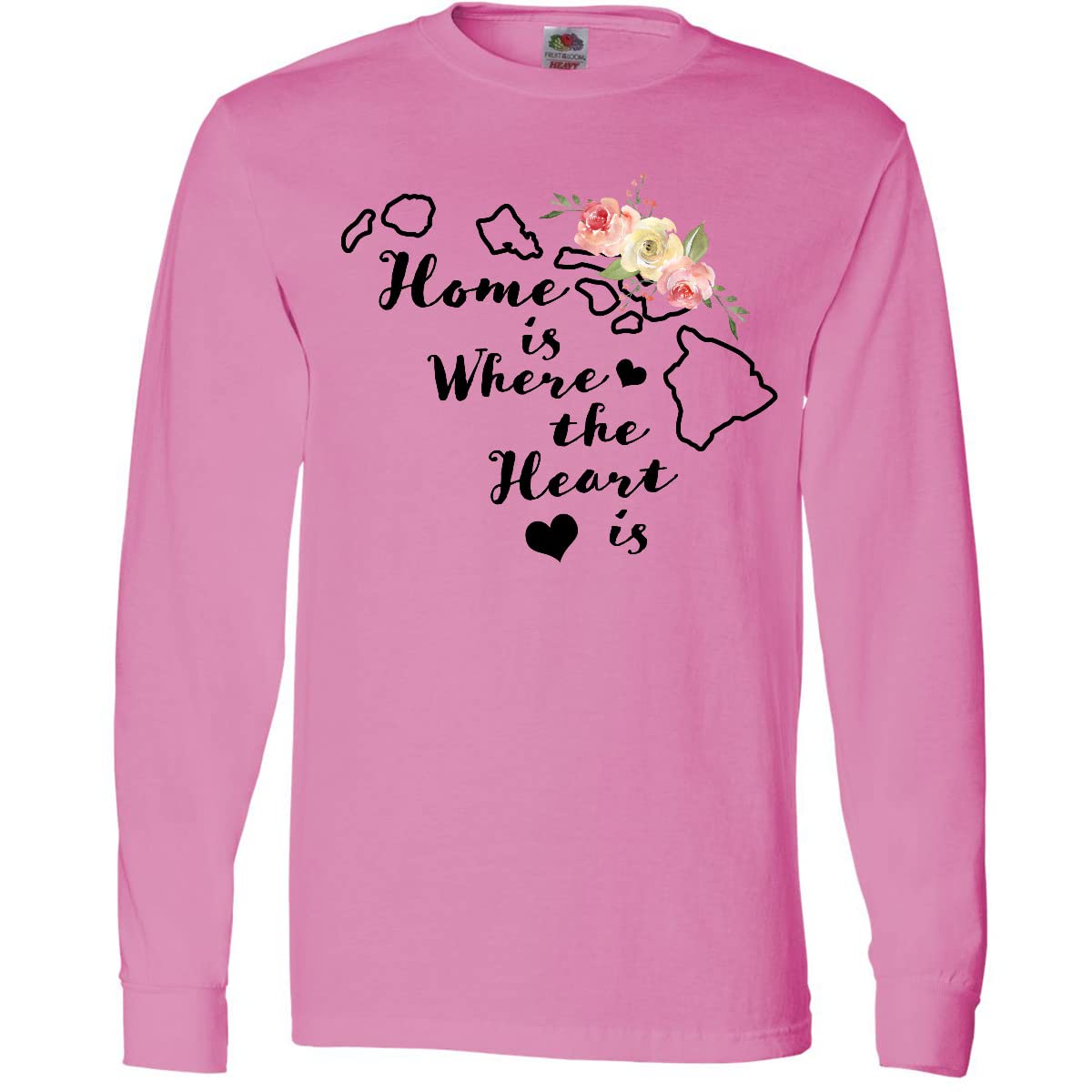 Inktastic Hawaii Home is Where The Heart is Watercolor Print Long Sleeve T-Shirt for Women - Comfortable Casual Wear for Beach Vacation, Family Reunions & Gift Giving