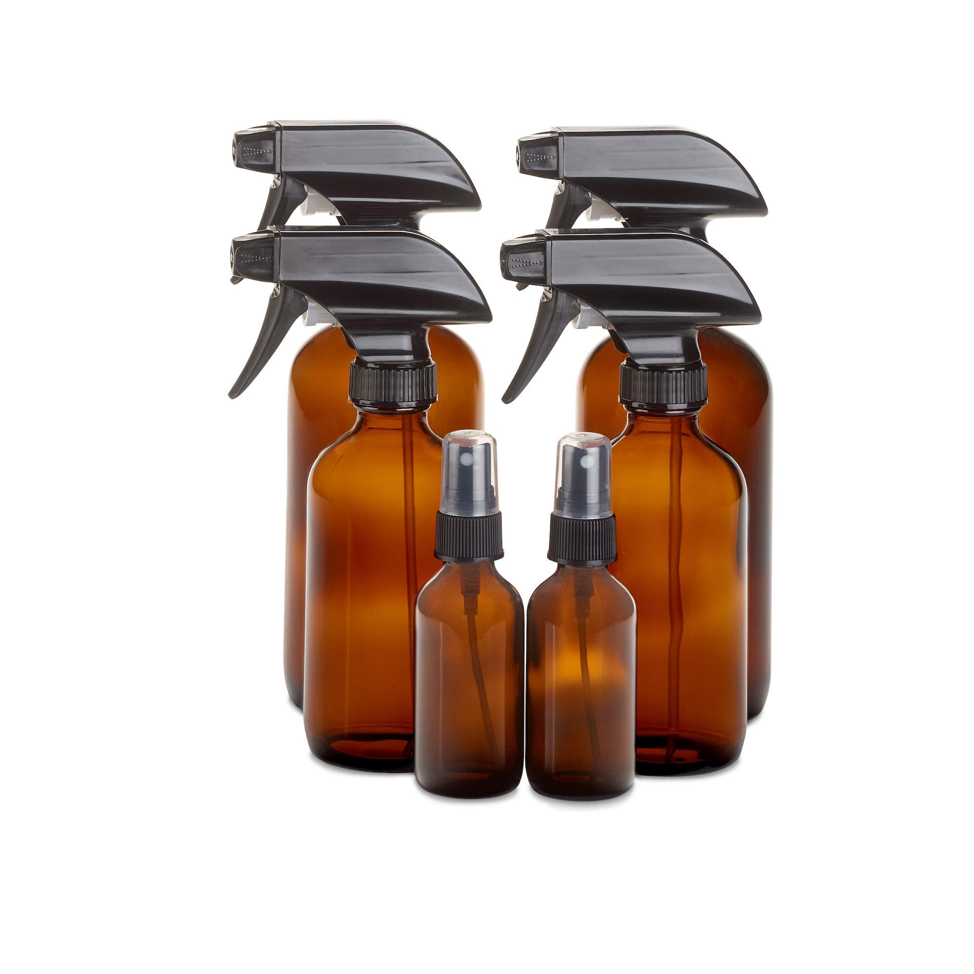 1790 Amber Glass Spray Bottle Set - 4 Pack, 2oz & 4oz Refillable Spray Bottles for Essential Oils, Cleaning Solutions & DIY Beauty Products - Perfect for Home, Salon & Travel Use