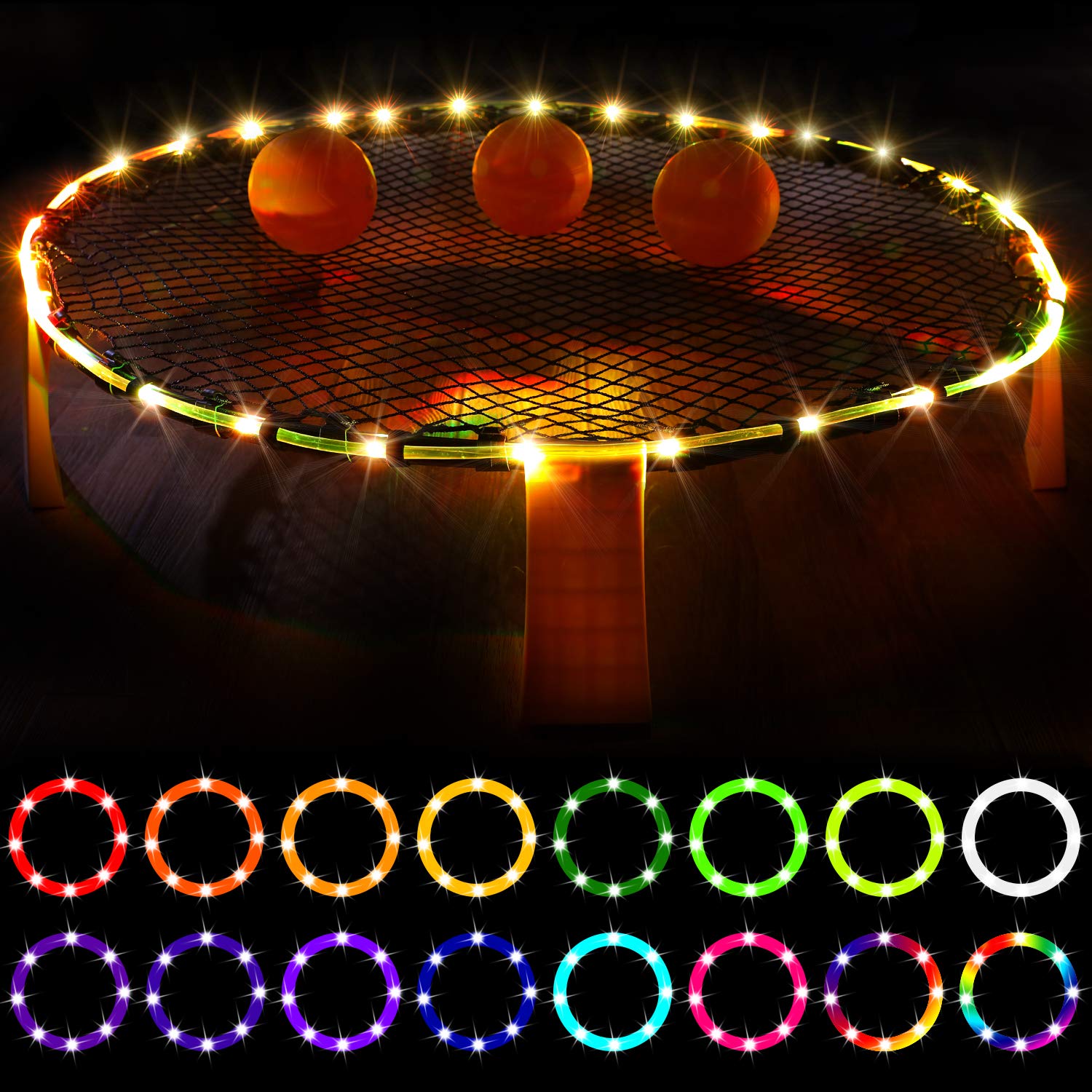 Waybelive LED Hoop Lights - 16 Color Changing Remote Control Rim Lights for Blinngoball, Spikeball, Slammo & Strike Ball Games | Perfect for Outdoor Backyard Parties, Beach Games & Nighttime Sports Activities
