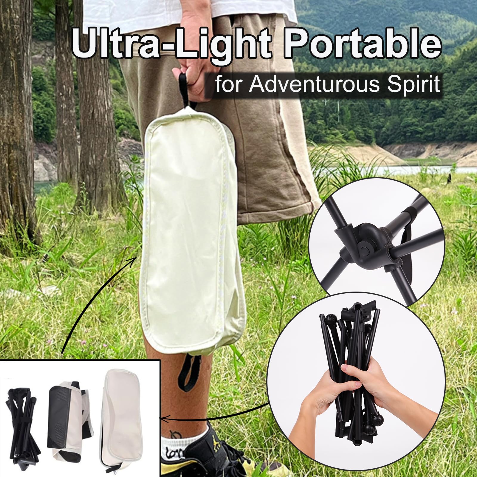 Ultralight High-Back Camping Chair - Portable Folding Backpacking Chair with Cup Holder & Storage Pouch, Supports 300 lbs - Compact Durable Outdoor Chair for Hiking, Camping, Beach, Picnic, Backyard, Fishing & Reading - White
