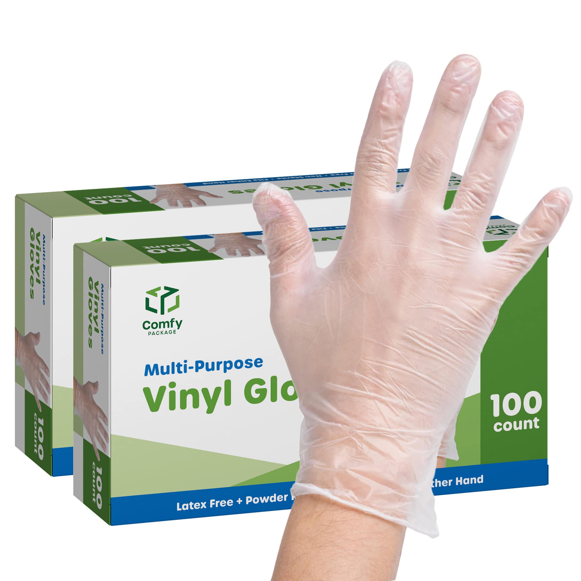 Disposable Vinyl Gloves Powder Free Latex Free - 100 Pack Clear Plastic Gloves for Cooking, Cleaning, Food Handling & Medical Use - Comfortable Protective Gloves for Kitchen, Salon, Healthcare & Lab Work