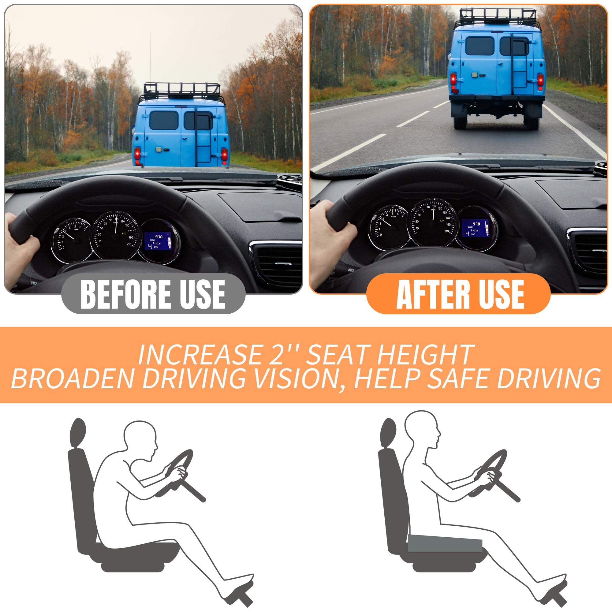 Car Booster Seat for Short Drivers - Thick Foam Driver Seat Cushion with Coccyx Support | Height-Adjustable Wedge Boost Mat for Adults | Perfect for Car, Office & Home Use | Improve Driving Comfort & Posture