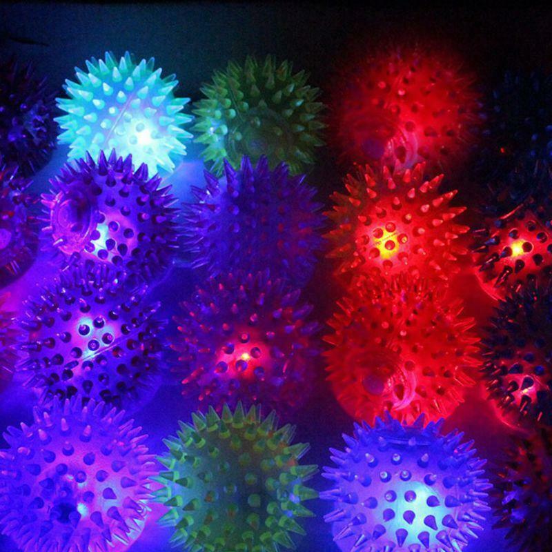 LED Light Up Spike Ball - Glow in The Dark Bouncy Ball for Kids Outdoor Games, Night Play, and Party Favors