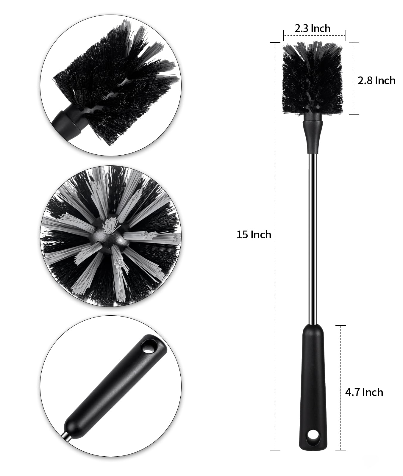 2-Pack Stainless Steel Long Handle Bottle Cleaning Brushes - Durable Scrub Brush for Baby Bottles, Sports Bottles, Coffee Mugs, Wine Decanters & Glassware - Perfect for Kitchen, Camping & Travel Use