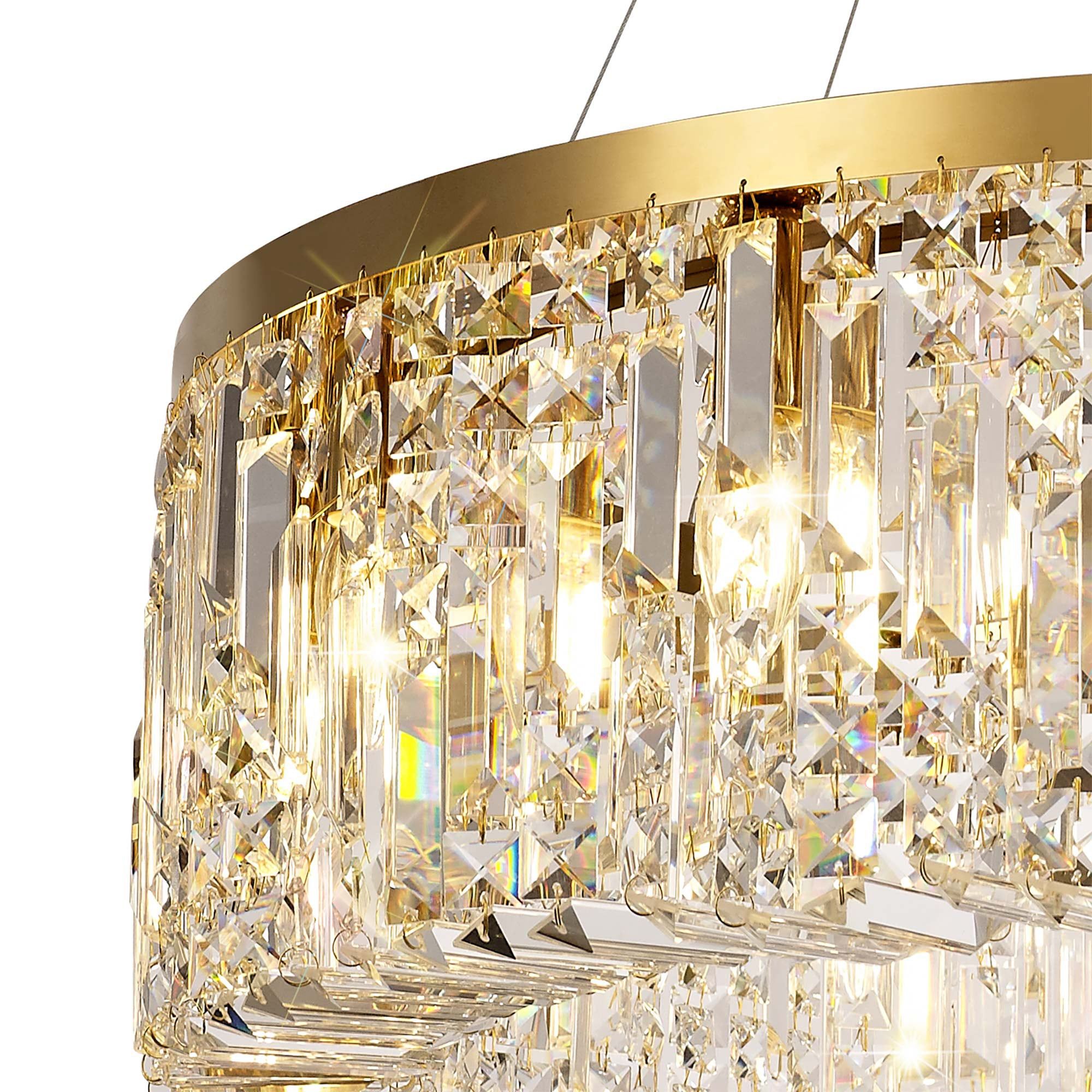 Ashby Small & Large Round Pendant Chandelier - 8 Light E14 Base - Gold & Crystal or Polished Chrome & Crystal - IP20 Rated - Perfect for Dining Room, Bedroom, or Entryway Lighting